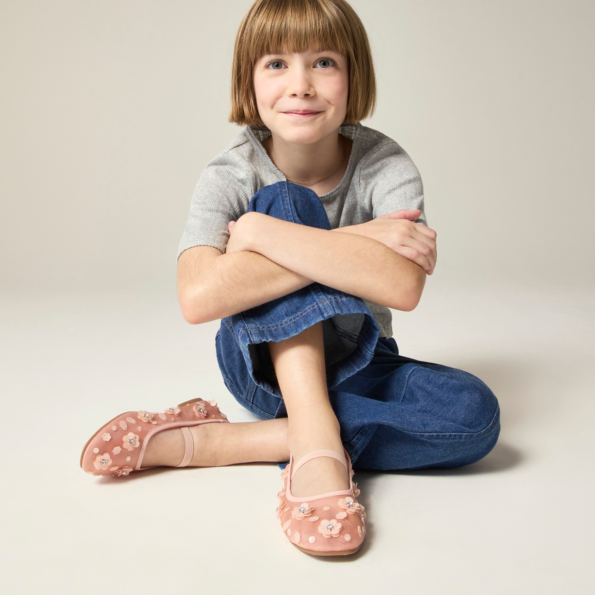 girls Girls' flower-embellished ballet flats in mesh