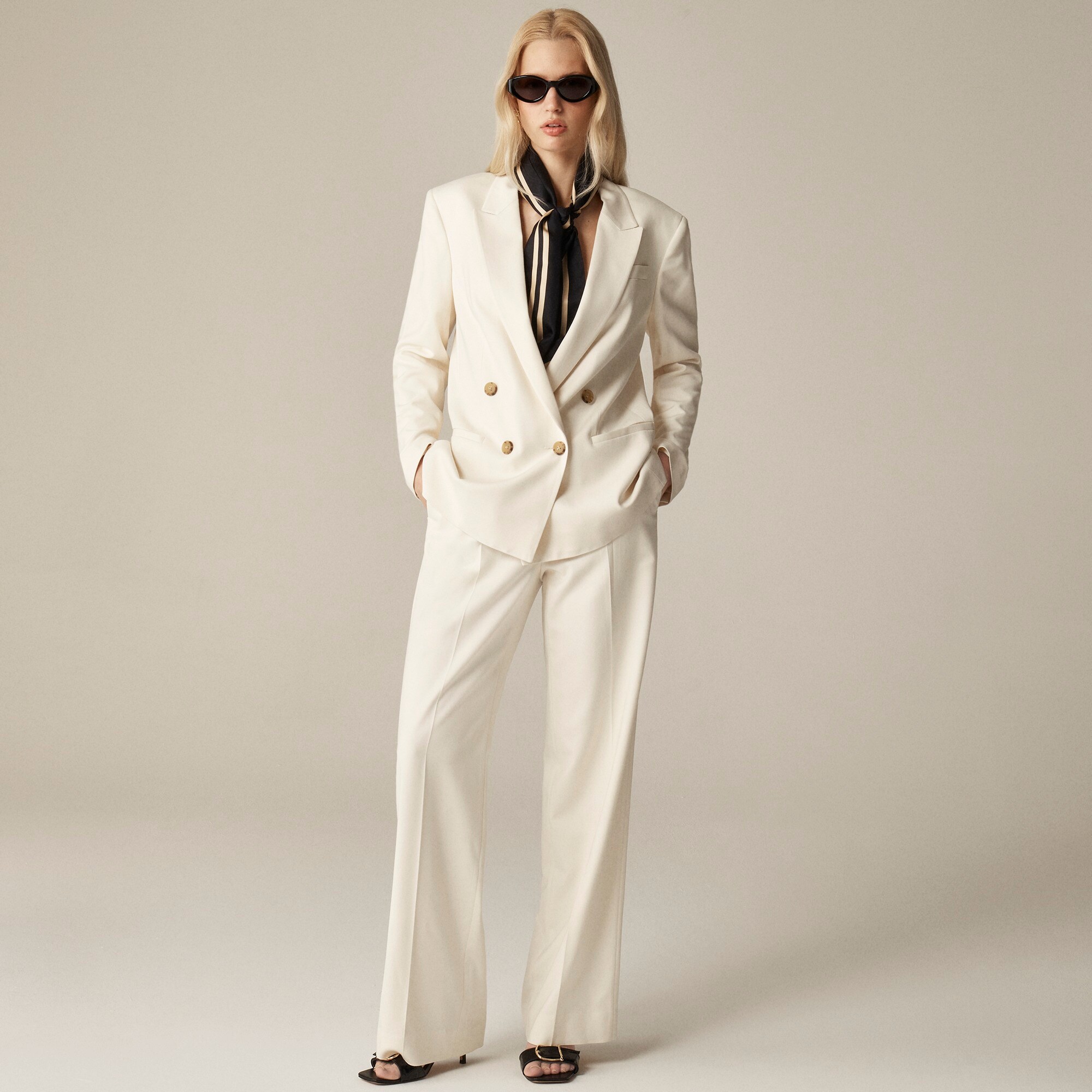 low rise dress pants for ladies Black Low Rise Slim Flare Double Button Pants