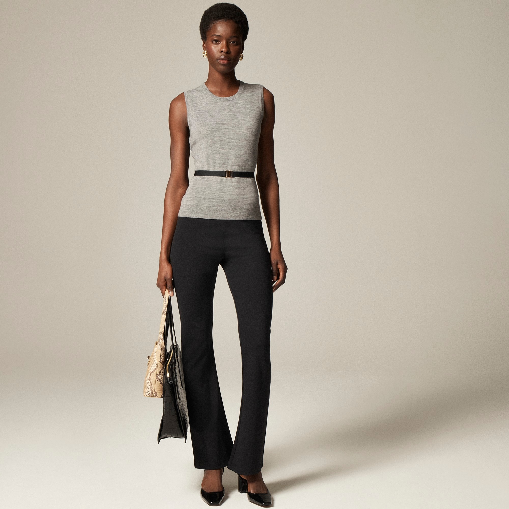womens Petite slim-flare pant in stretch ponte