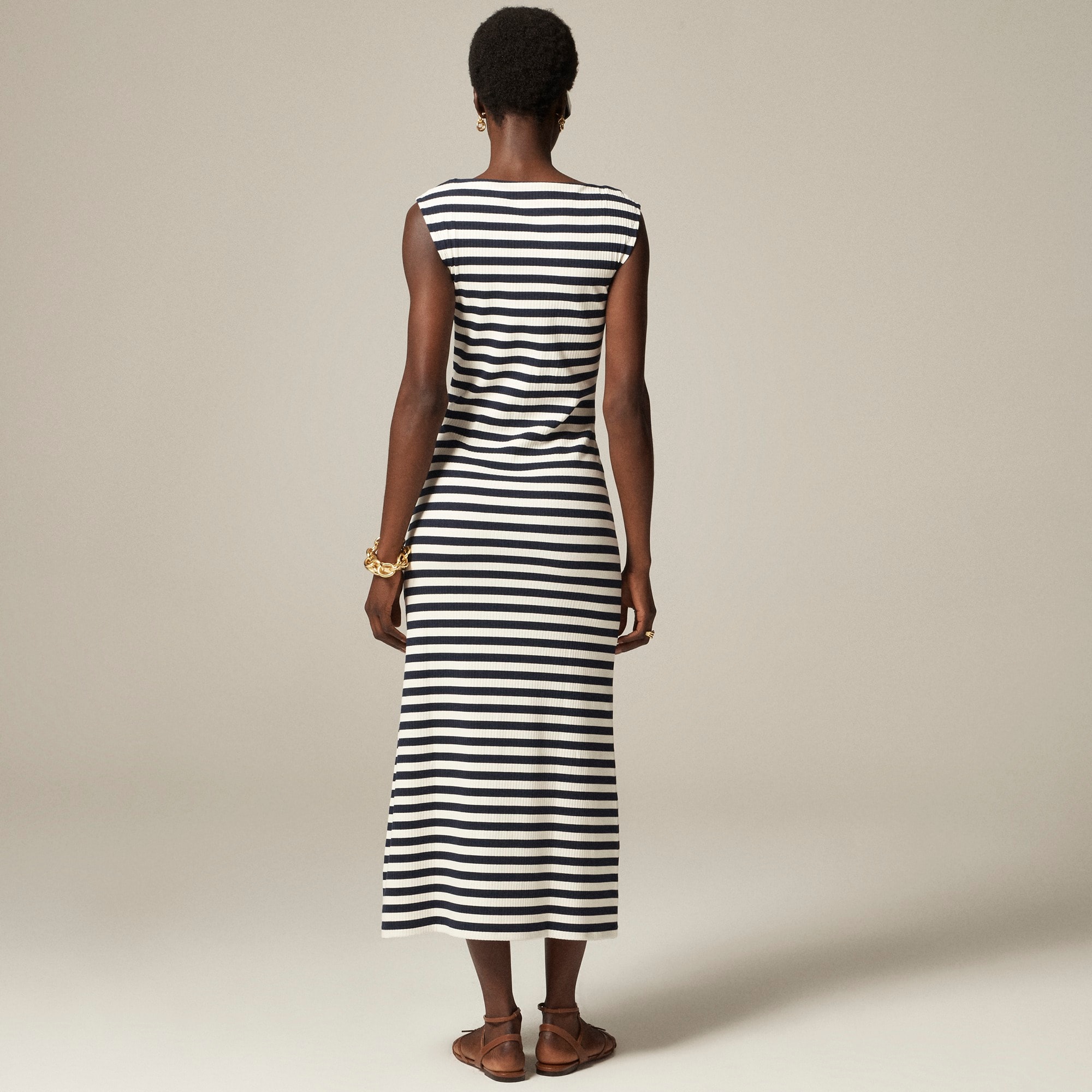 Knit boatneck midi dress in stripe