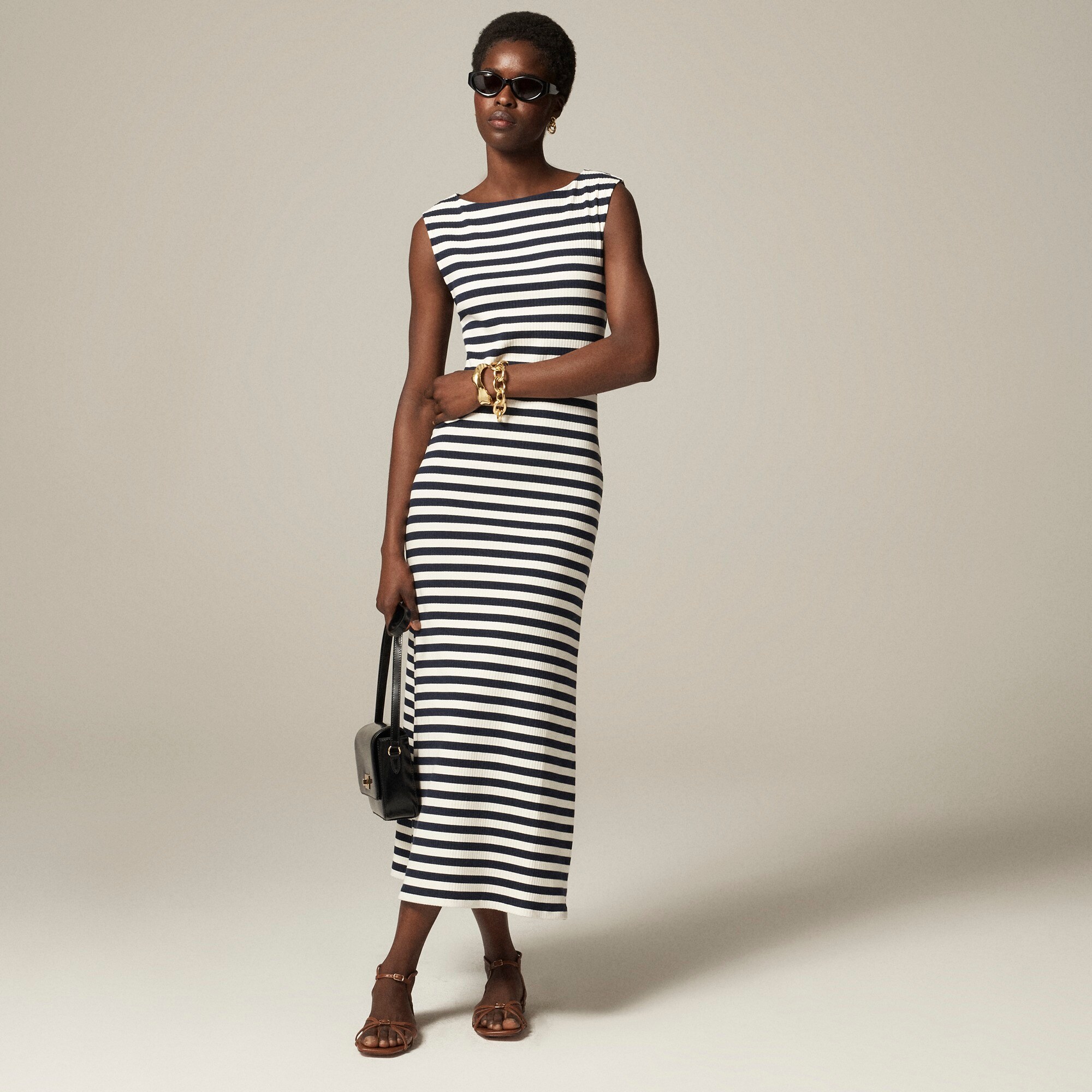 green emerald velvet dress Off White and Navy Striped Sweetheart Midi Dress