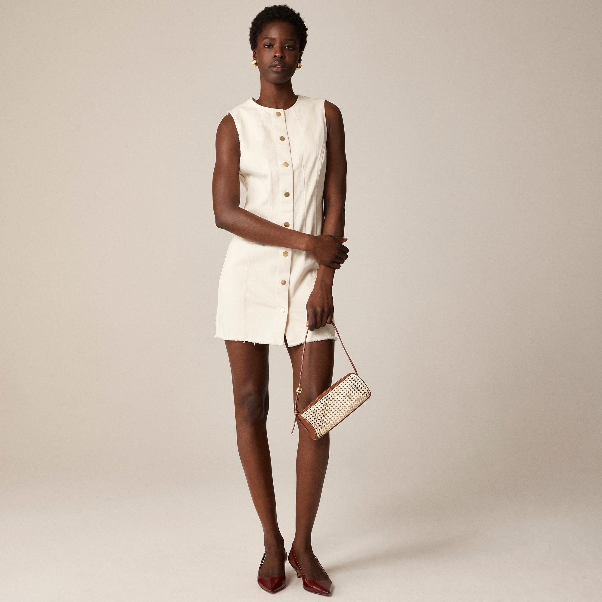 womens Seamed denim mini dress in ecru