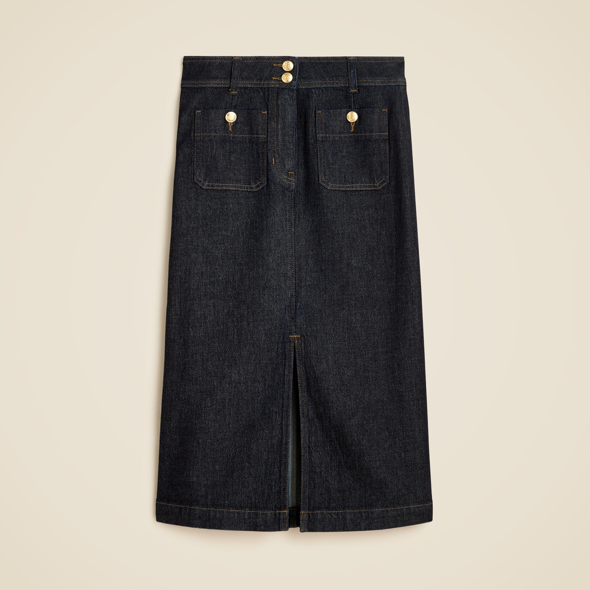 Denim pencil skirt with patch pockets