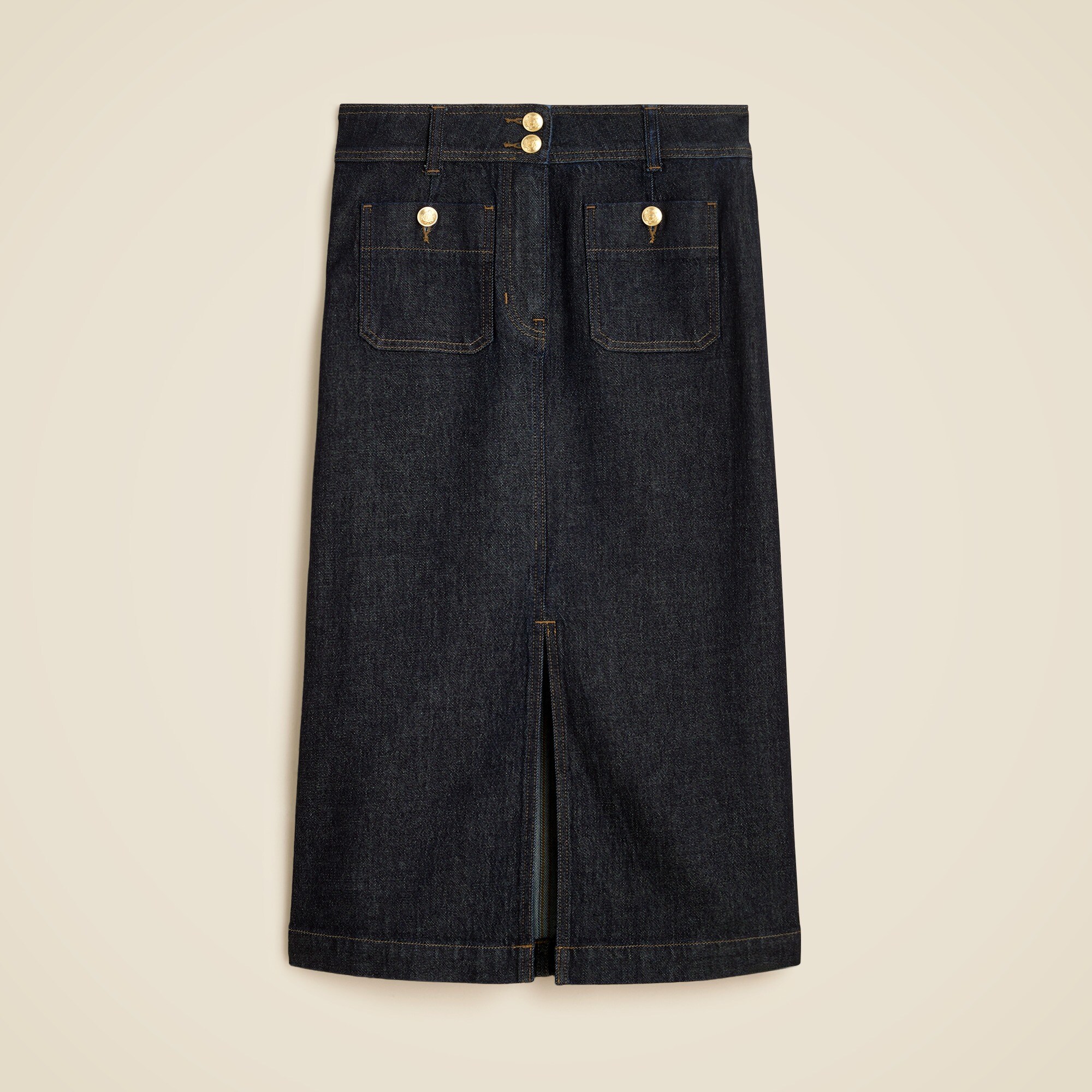 Denim pencil skirt with patch pockets