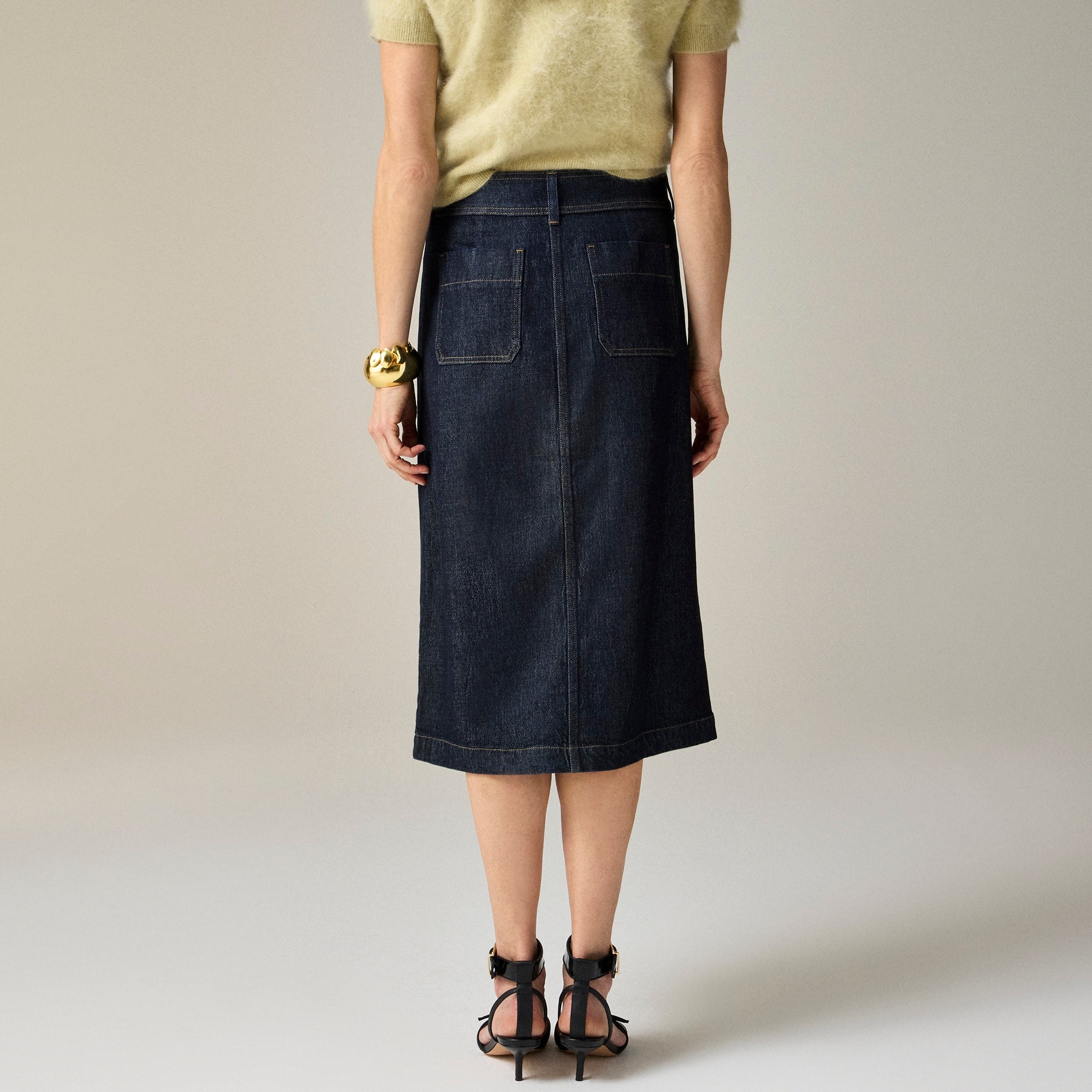 Denim pencil skirt with patch pockets