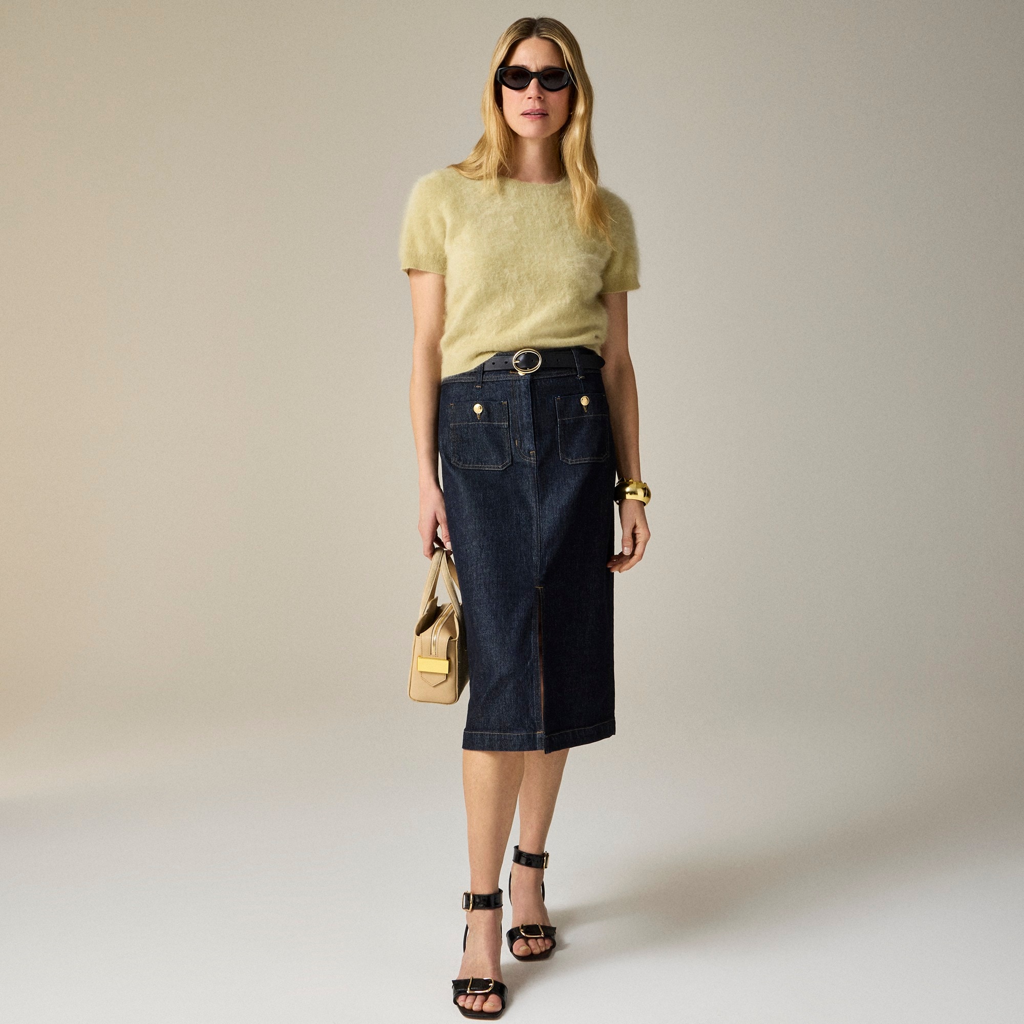 womens Denim pencil skirt with patch pockets