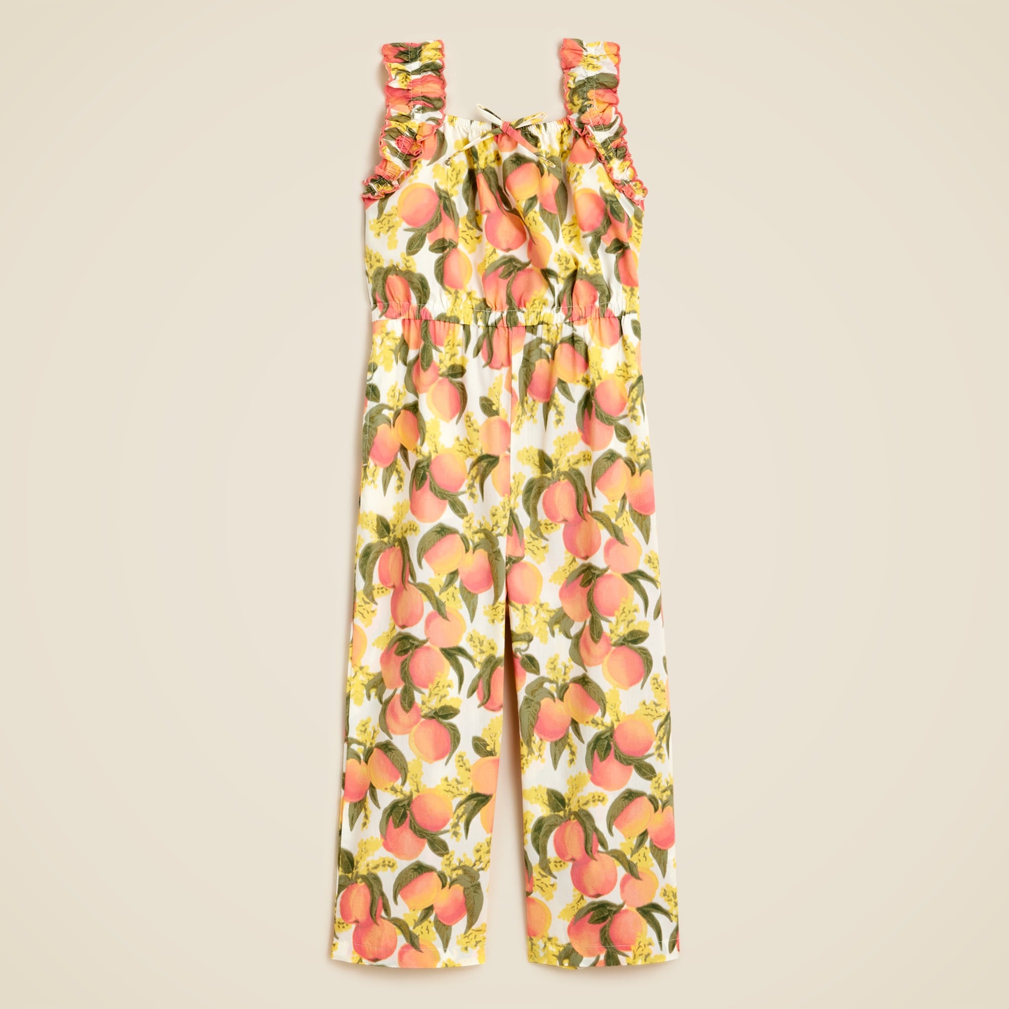 Girls' jumpsuit in cotton poplin peach print