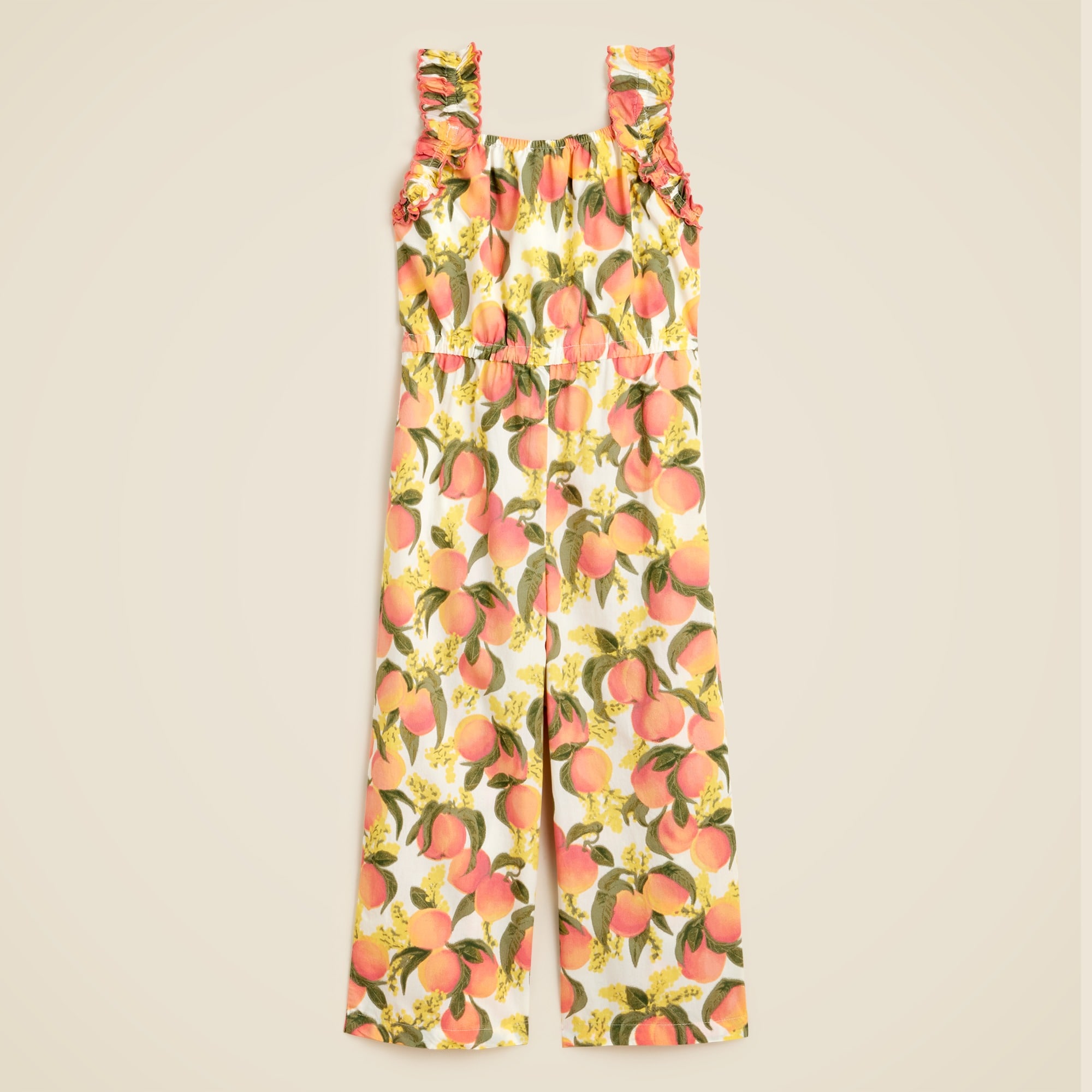 Girls' jumpsuit in cotton poplin peach print