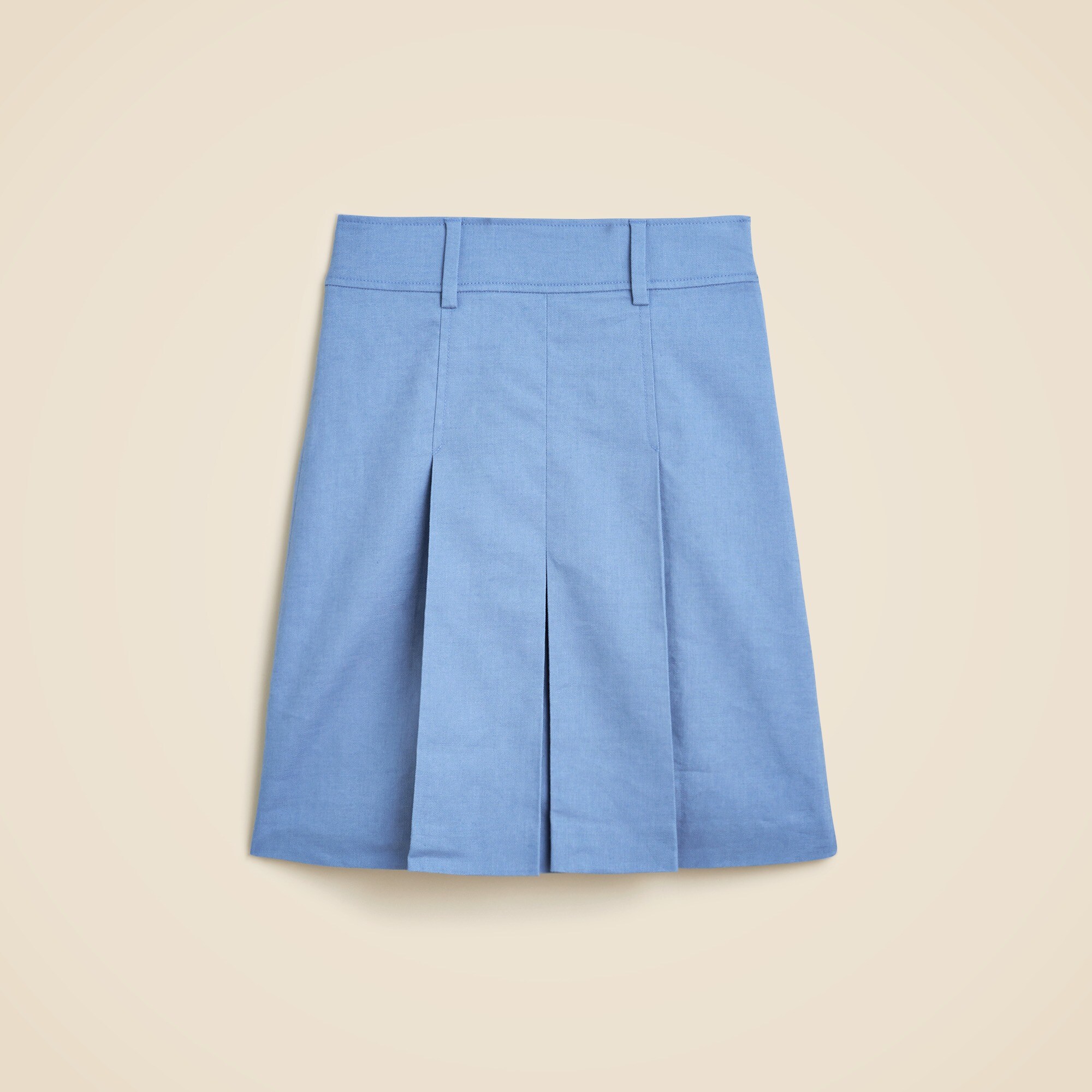 Pleated knee-length skirt in stretch linen blend