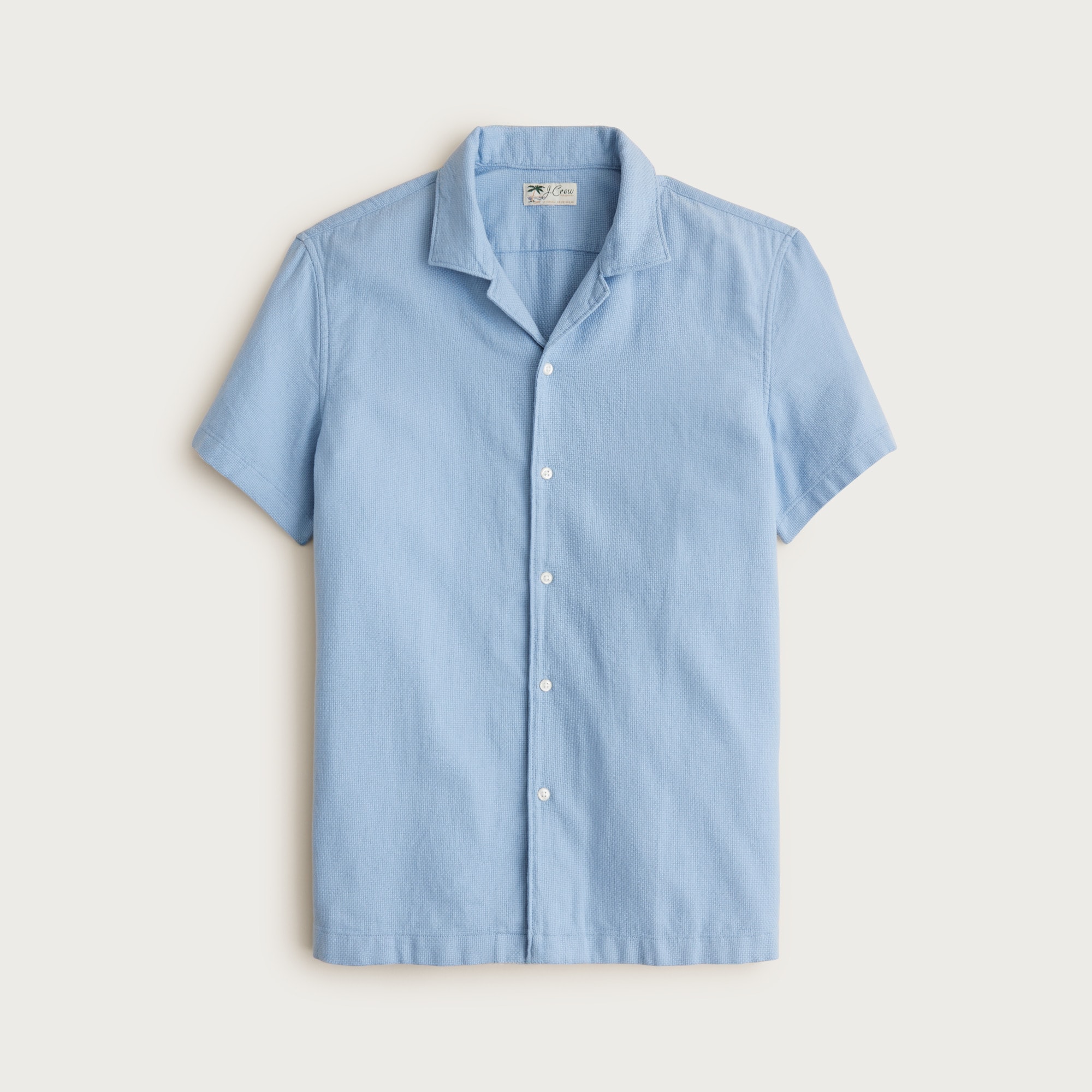 Short-sleeve textured cotton camp-collar shirt