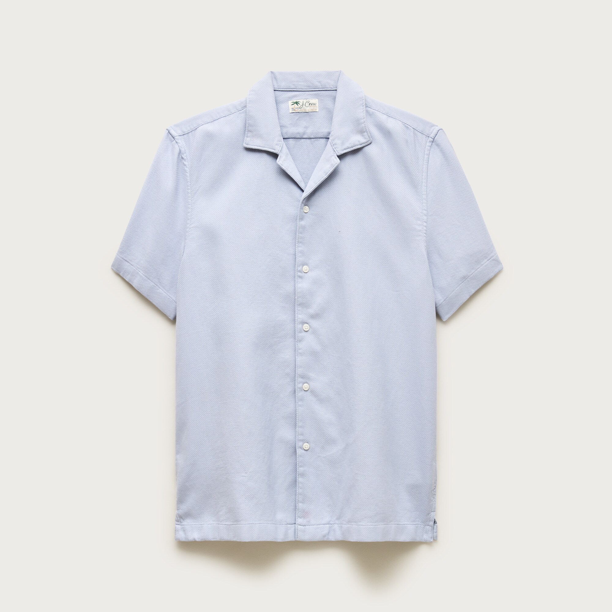 Short-sleeve textured cotton camp-collar shirt