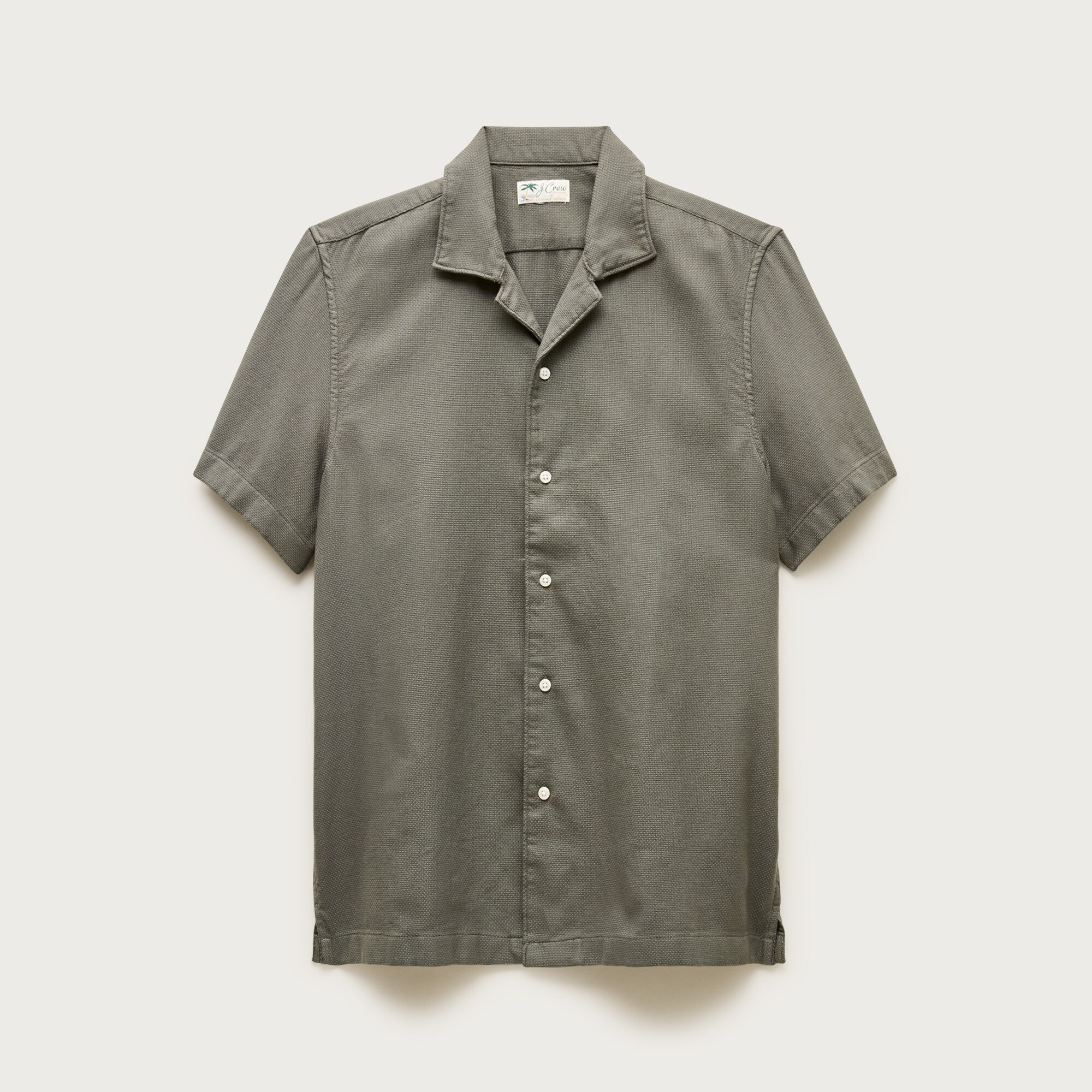 Short-sleeve textured cotton camp-collar shirt