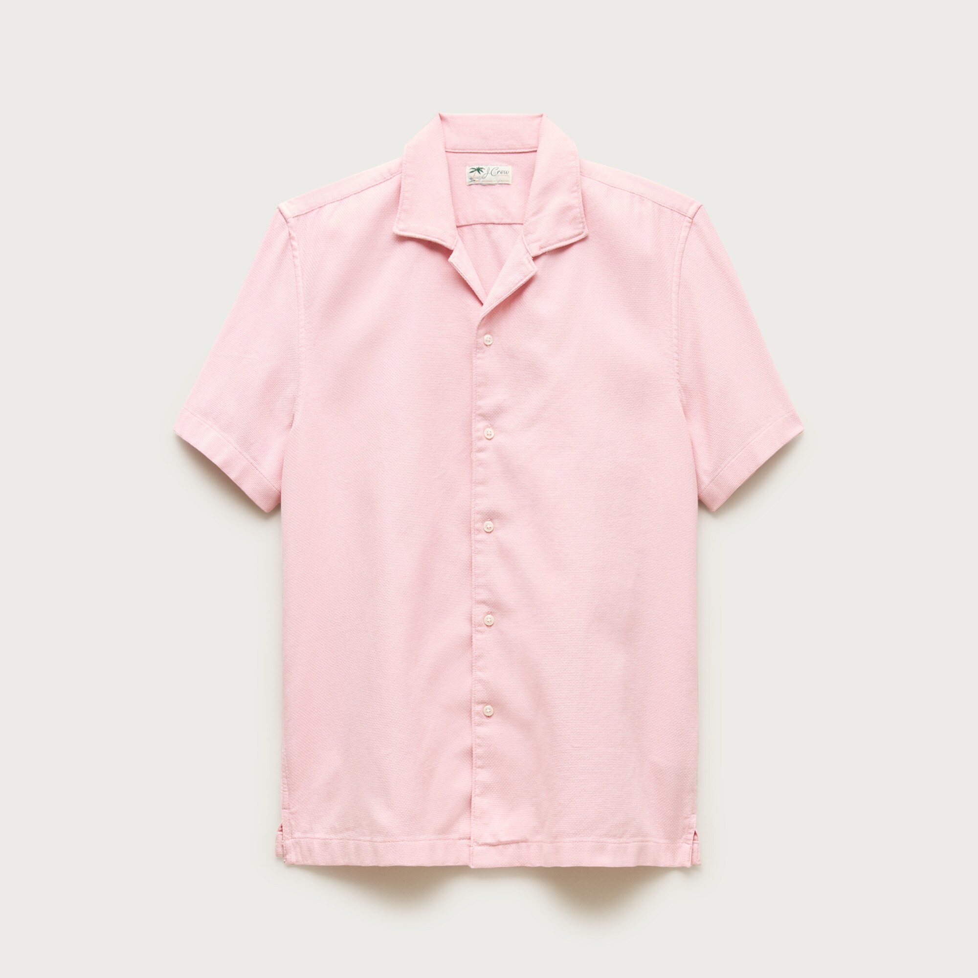 Short-sleeve textured cotton camp-collar shirt