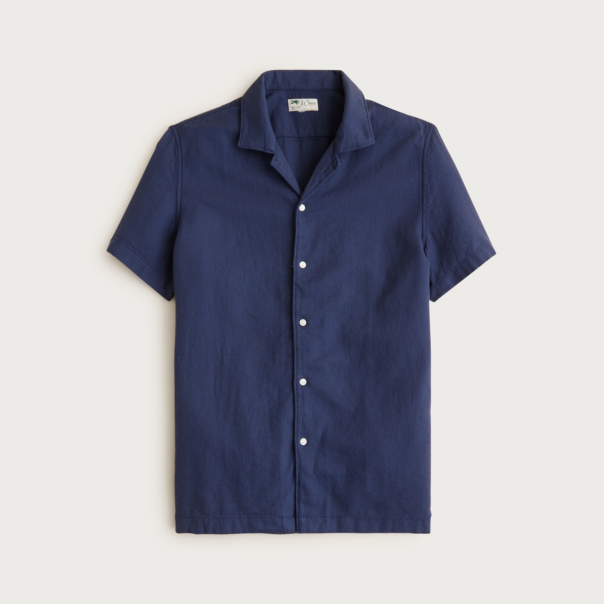  Short-sleeve textured cotton camp-collar shirt