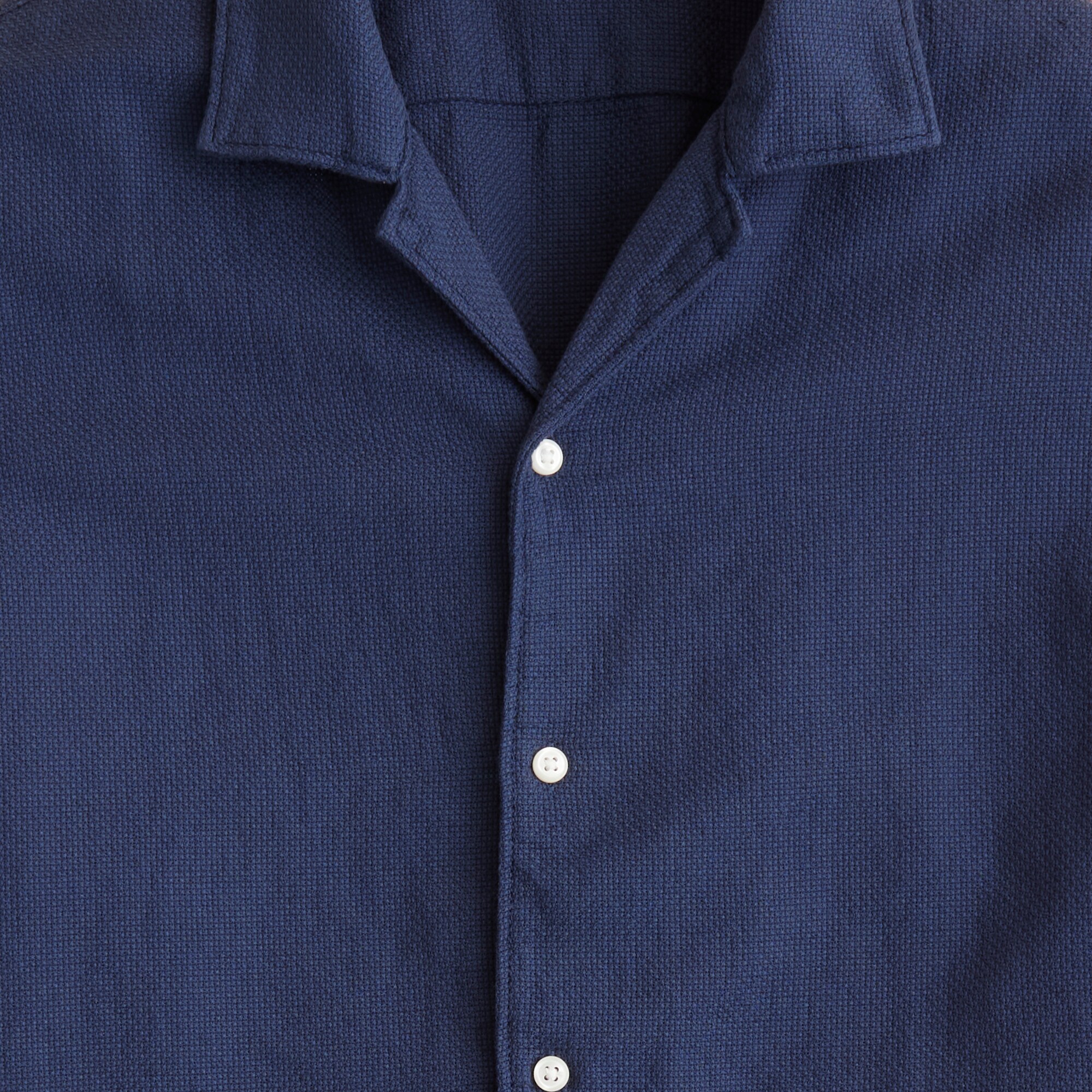 Short-sleeve textured cotton camp-collar shirt