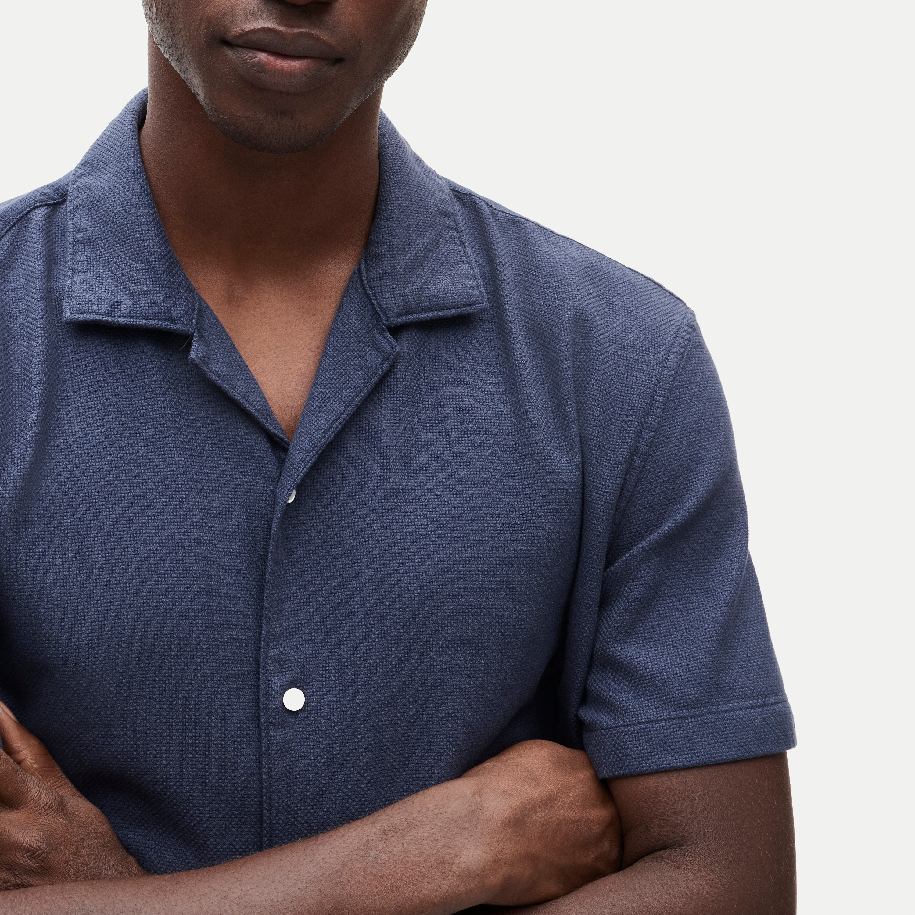 Short-sleeve textured cotton camp-collar shirt