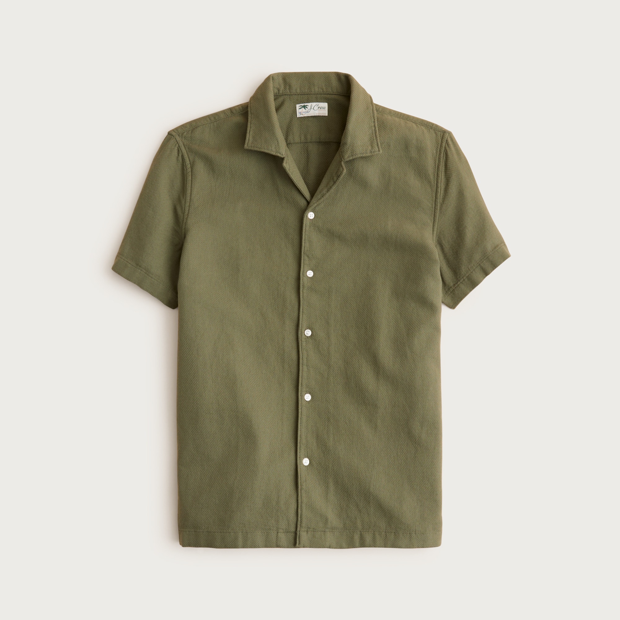 Short-sleeve textured cotton camp-collar shirt