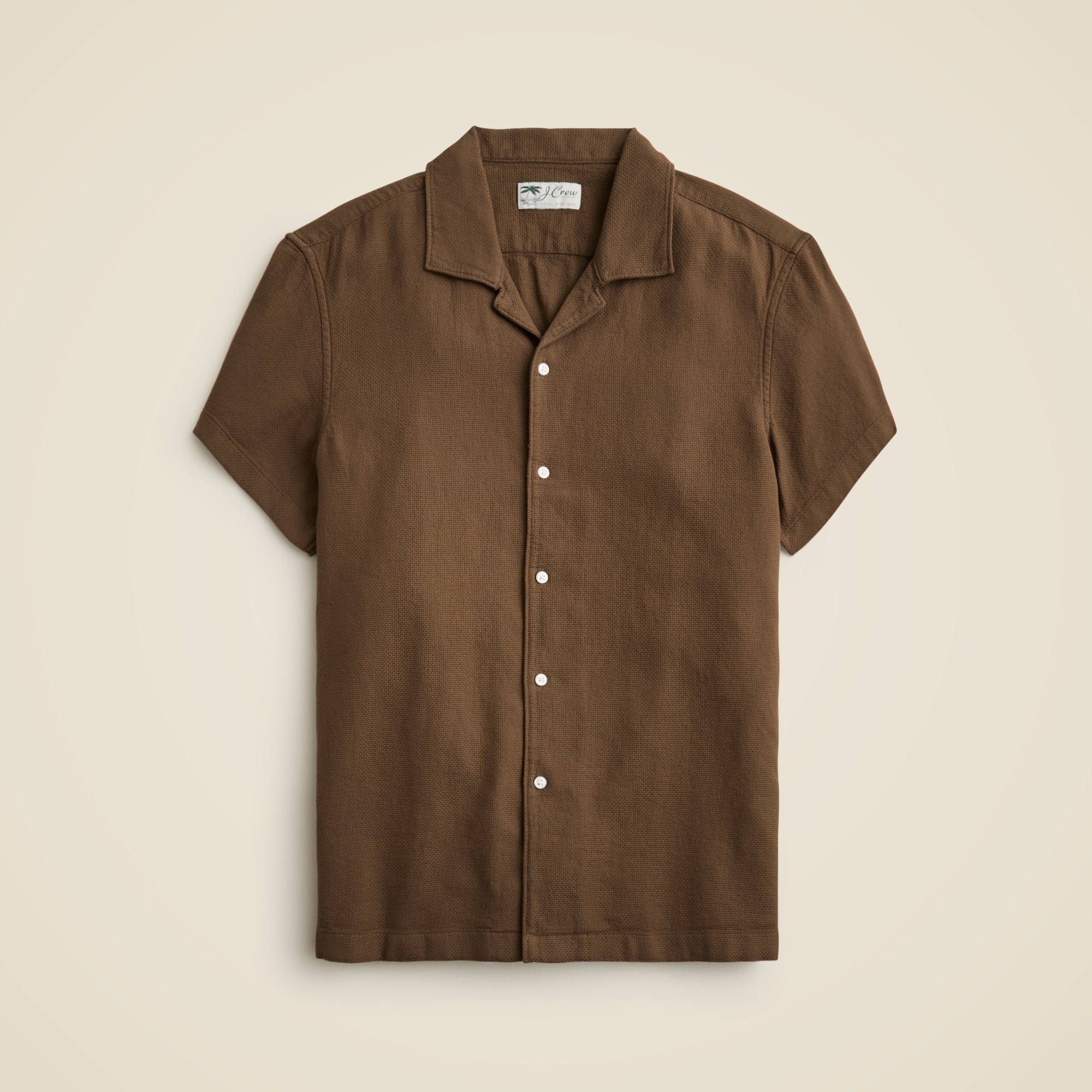 mens Short-sleeve textured cotton camp-collar shirt