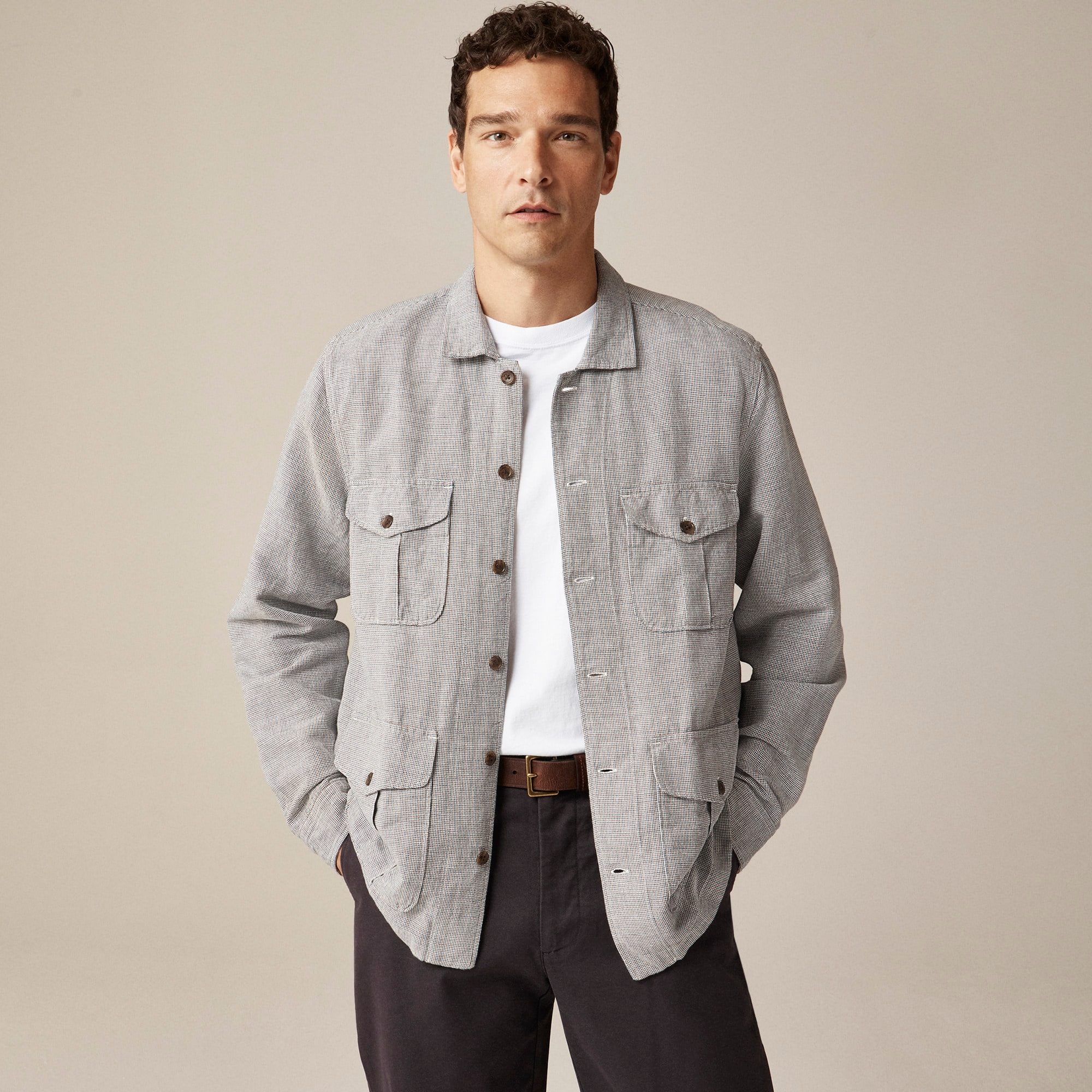 mens Linen-cotton blend twill shirt-jacket