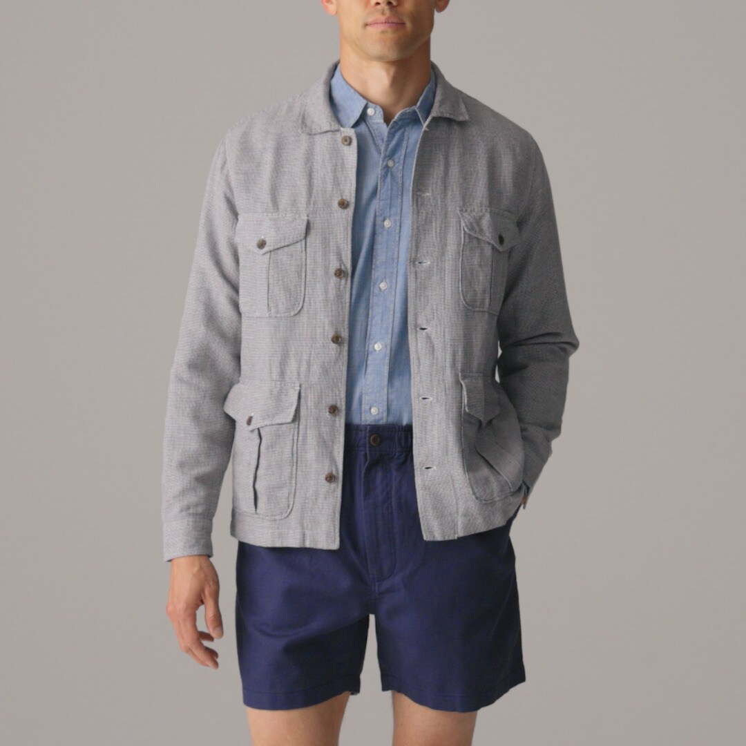 Linen-cotton blend twill shirt-jacket