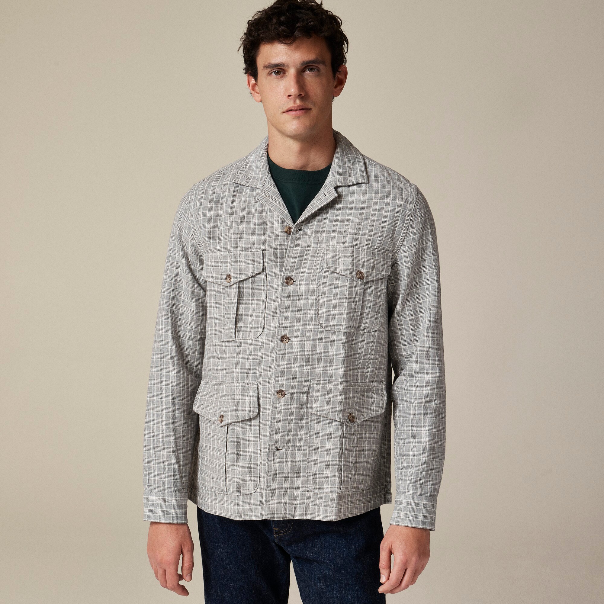 mens Linen-cotton blend twill shirt-jacket