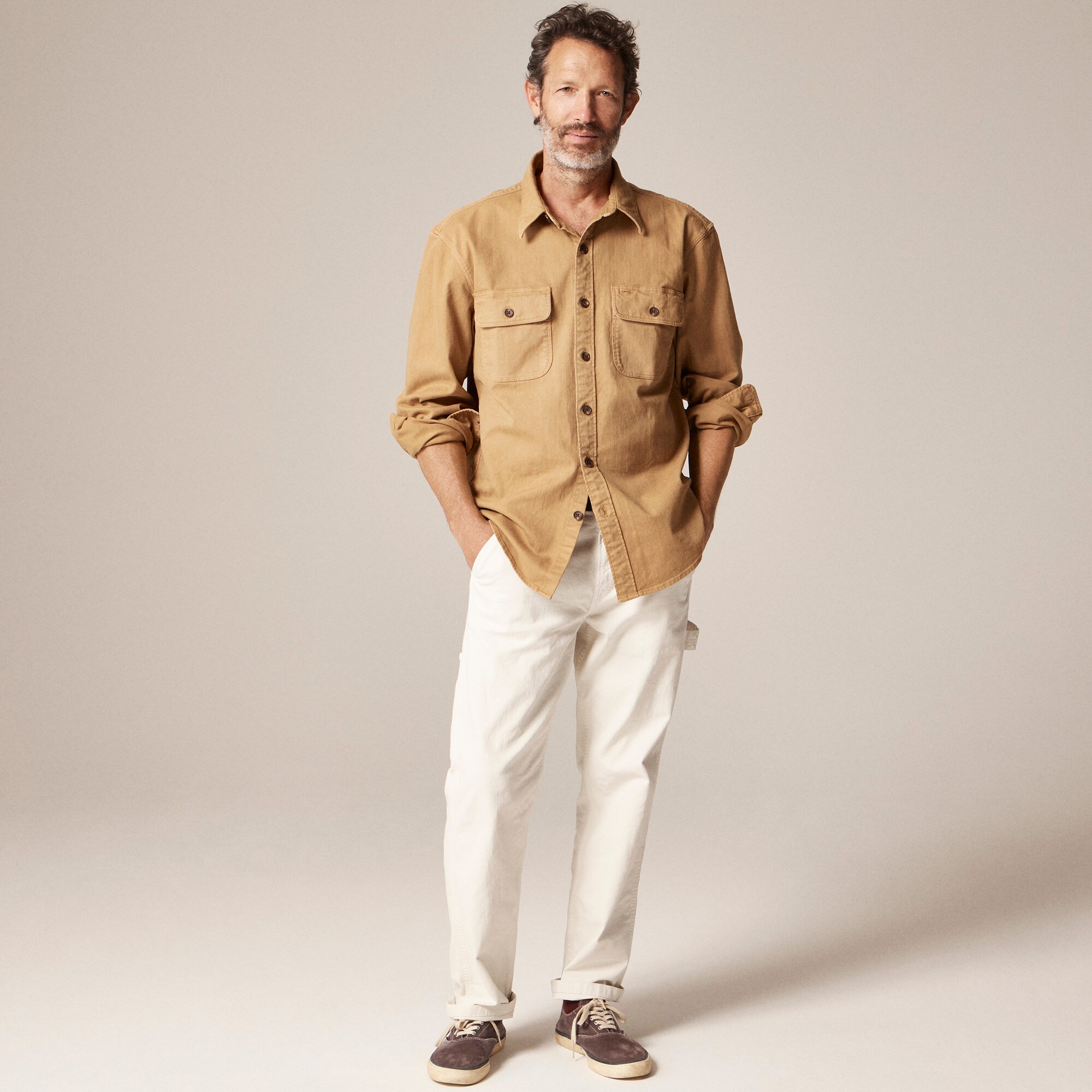 Garment-dyed twill overshirt