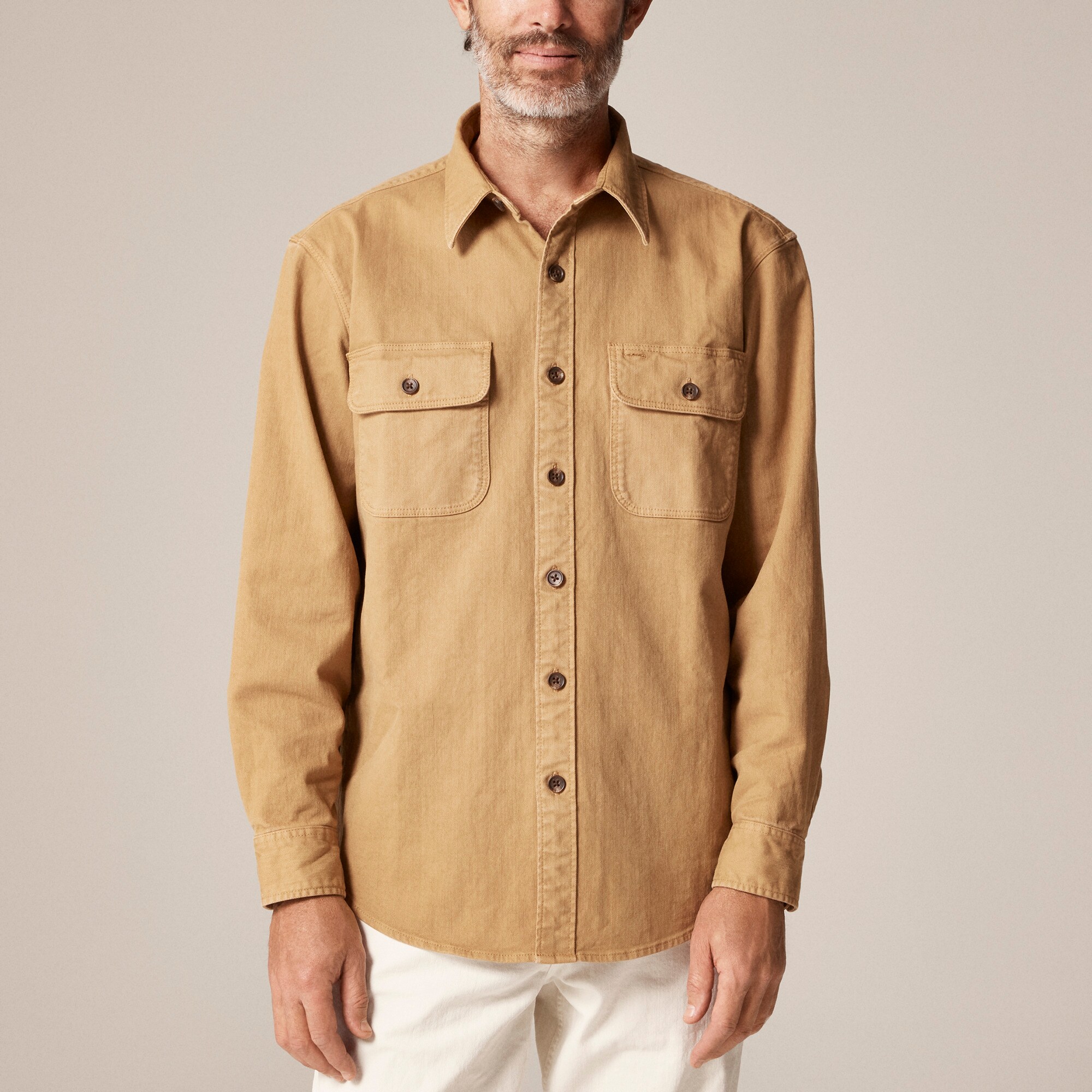 Garment-dyed twill overshirt