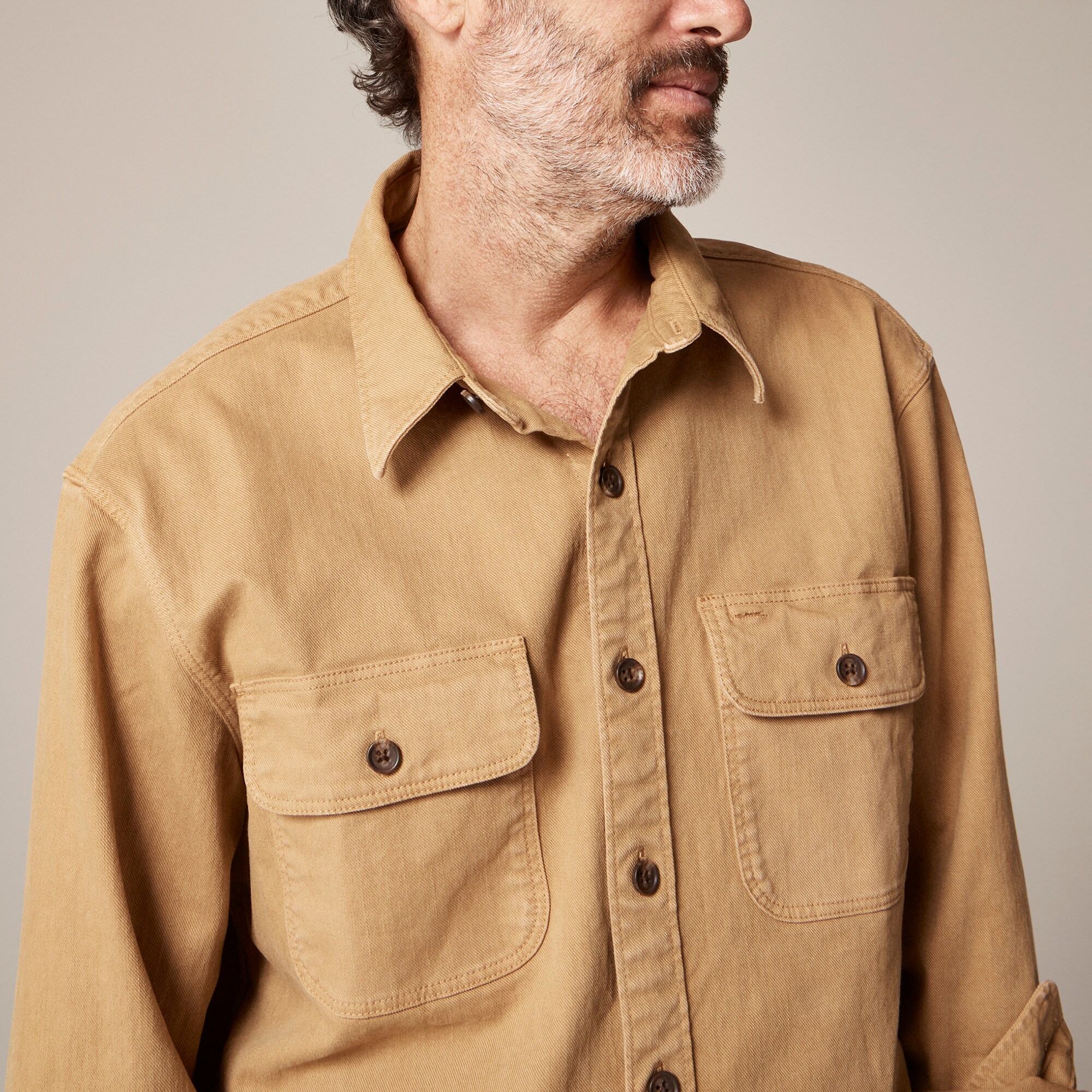 Garment-dyed twill overshirt