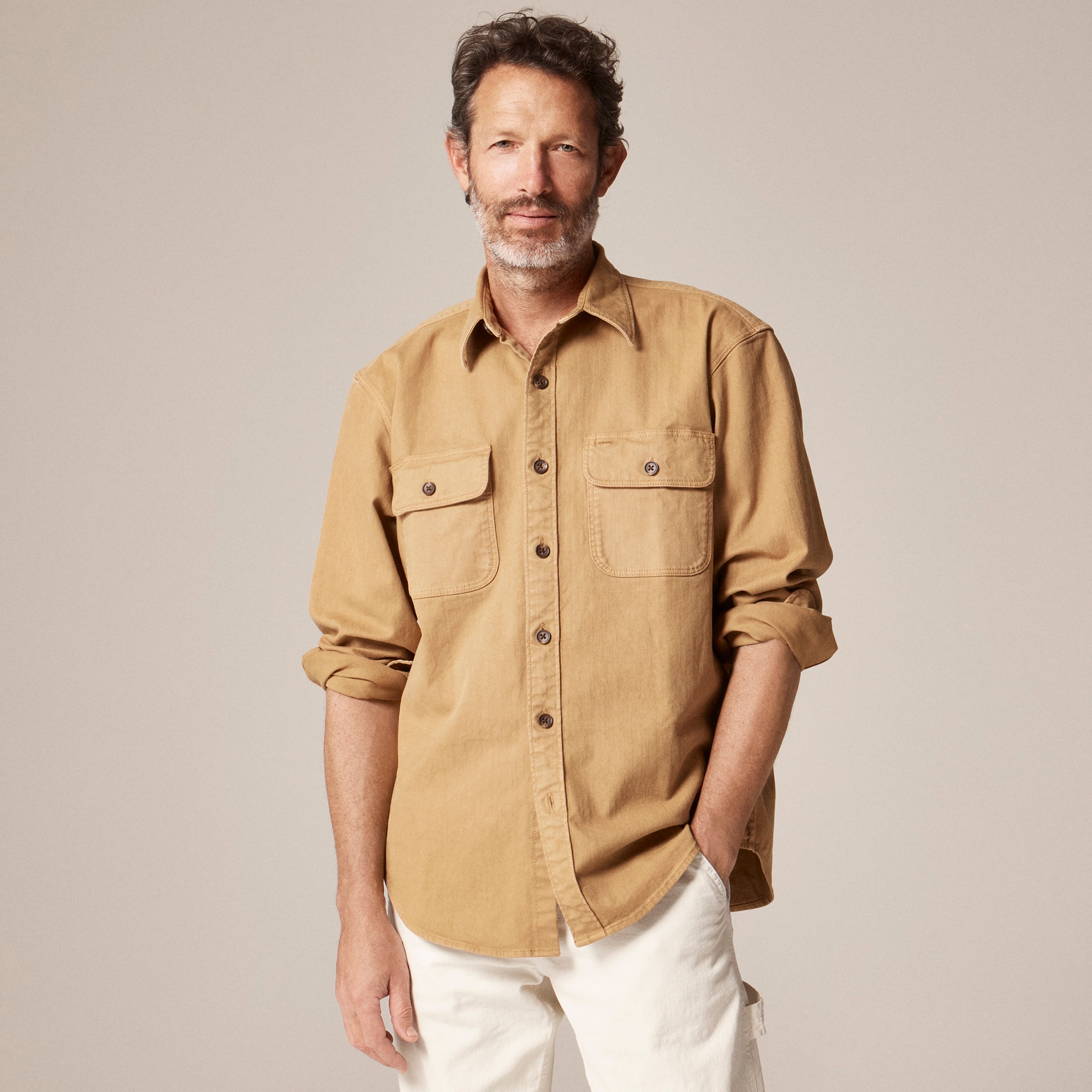 Garment-dyed twill overshirt