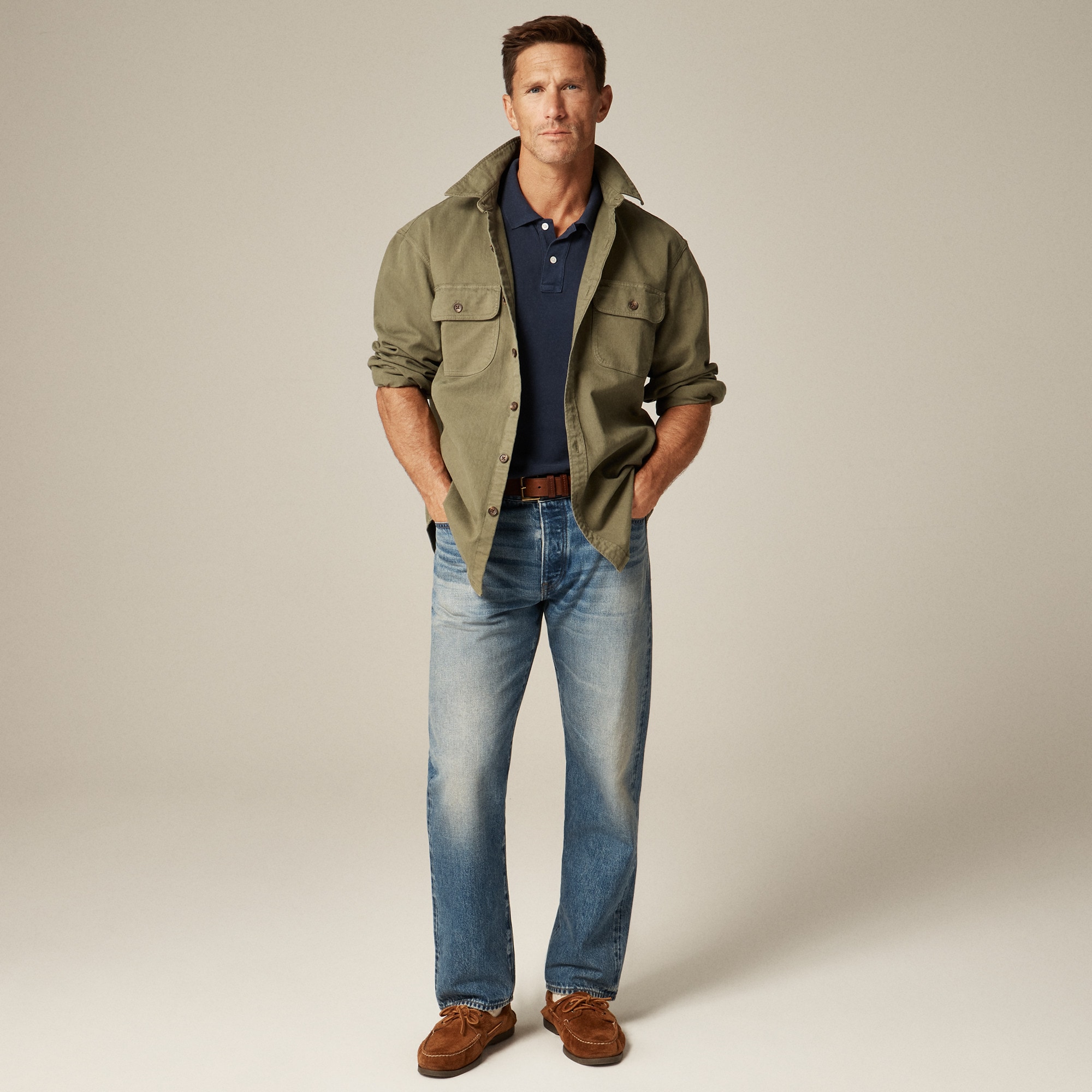 Garment-dyed twill overshirt
