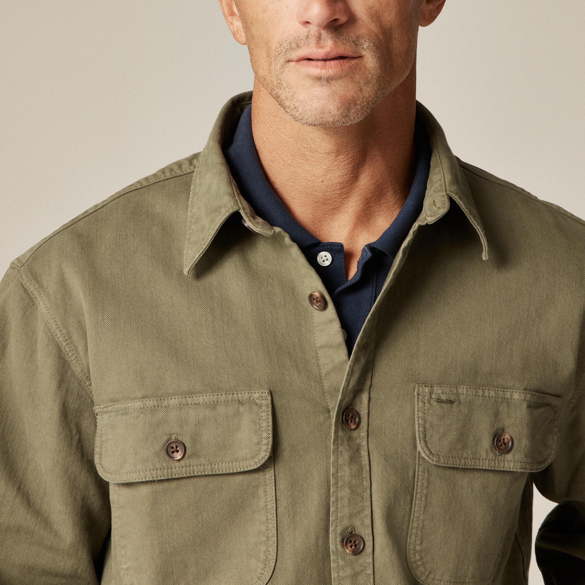 Garment-dyed twill overshirt
