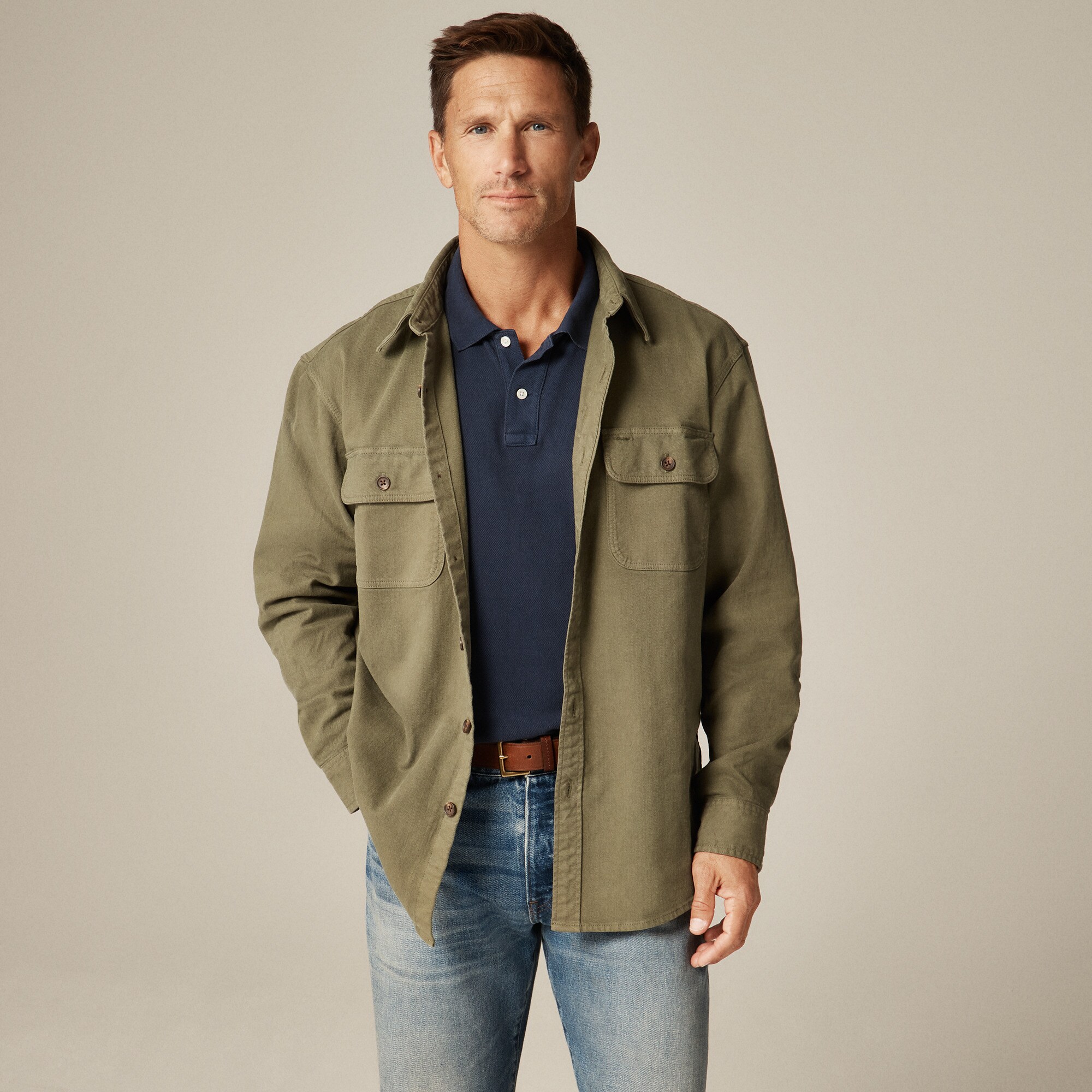 Garment-dyed twill overshirt