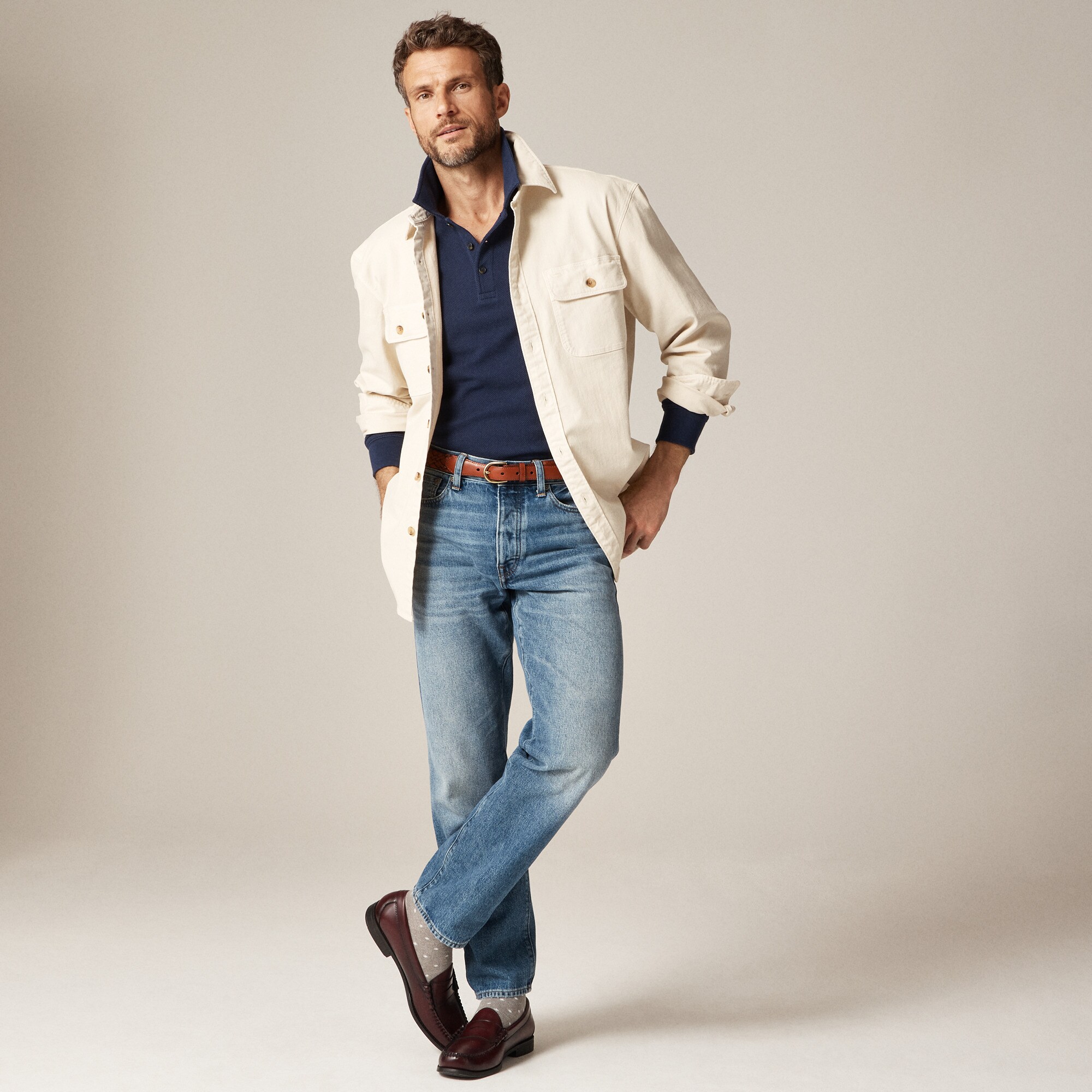 Garment-dyed twill overshirt