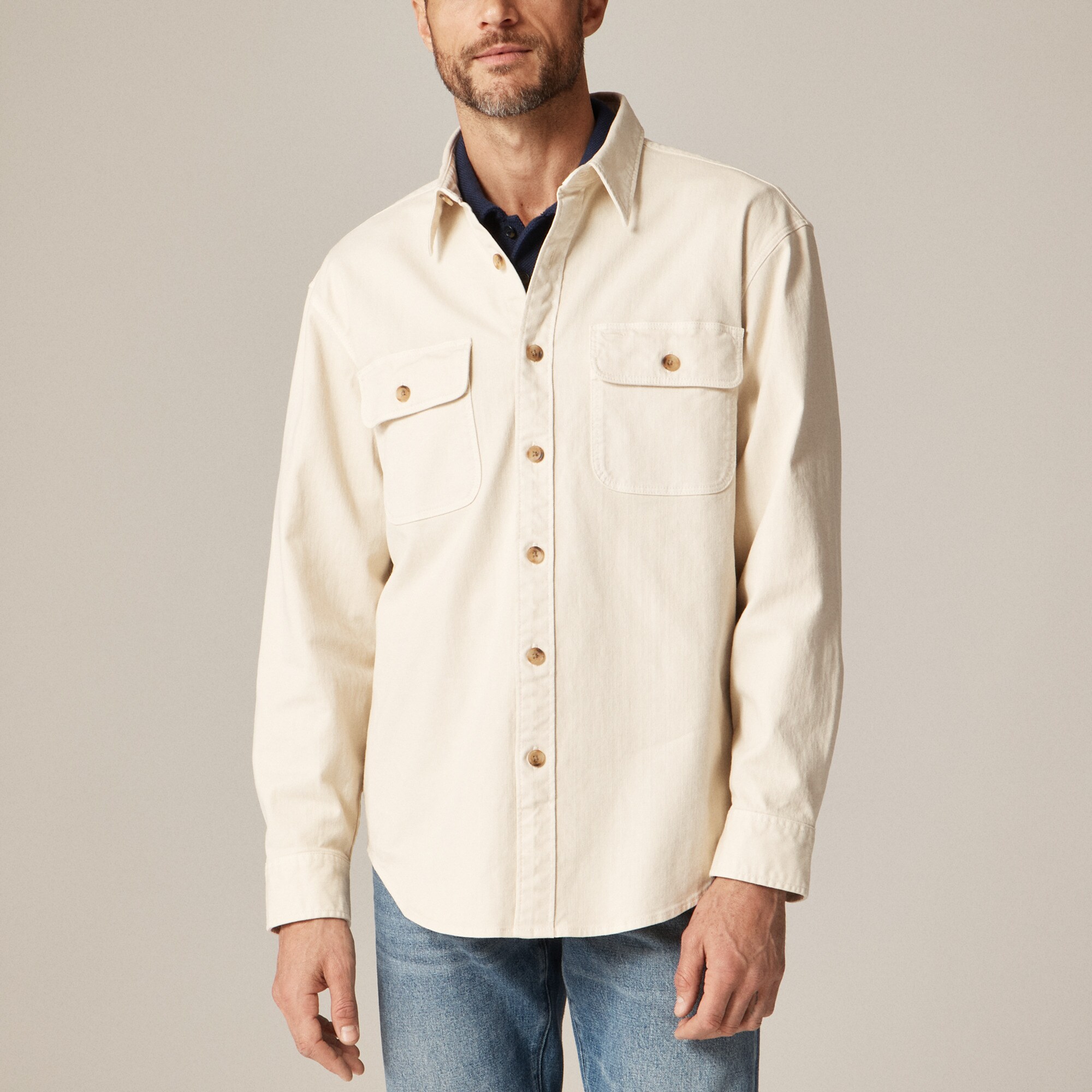 Garment-dyed twill overshirt