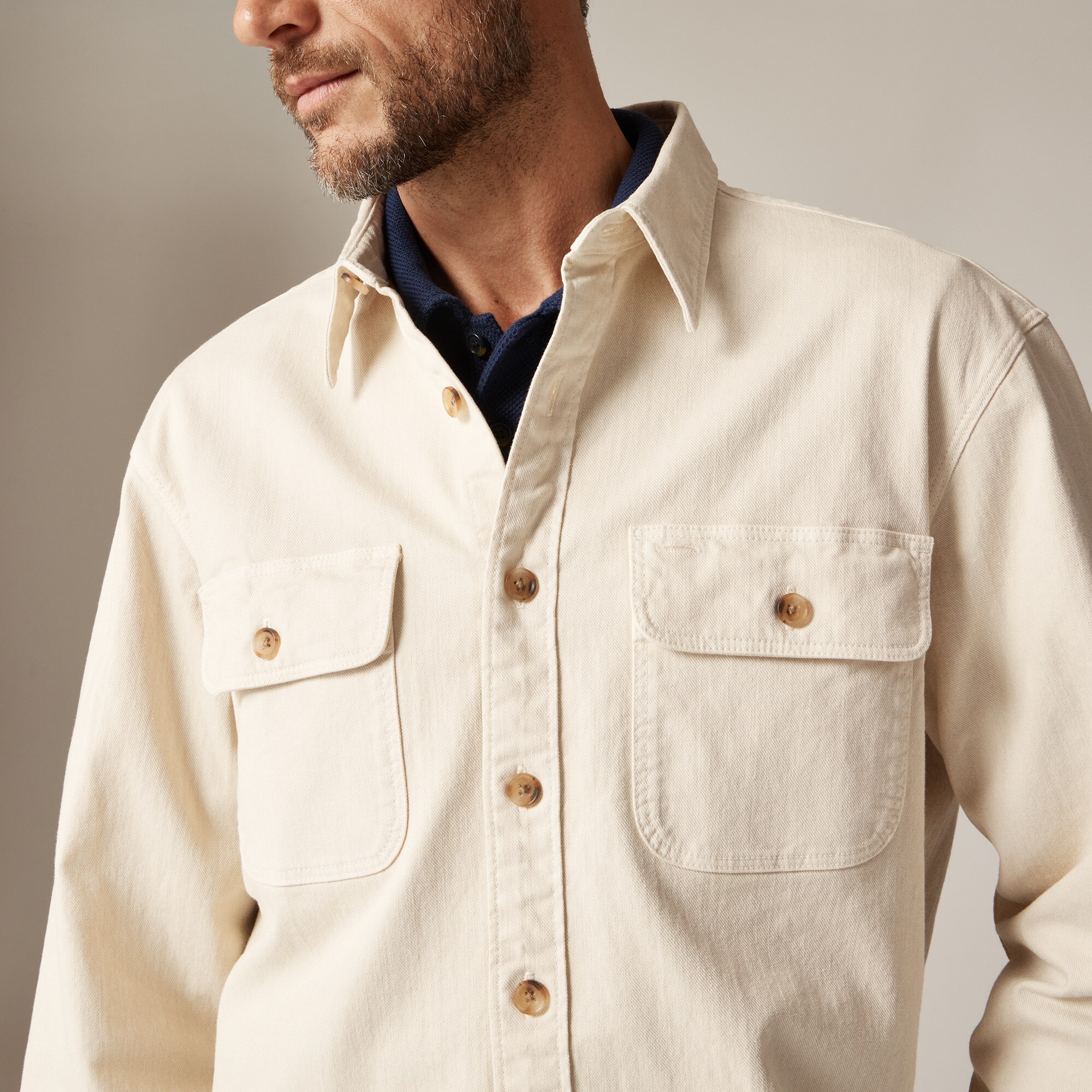 Garment-dyed twill overshirt