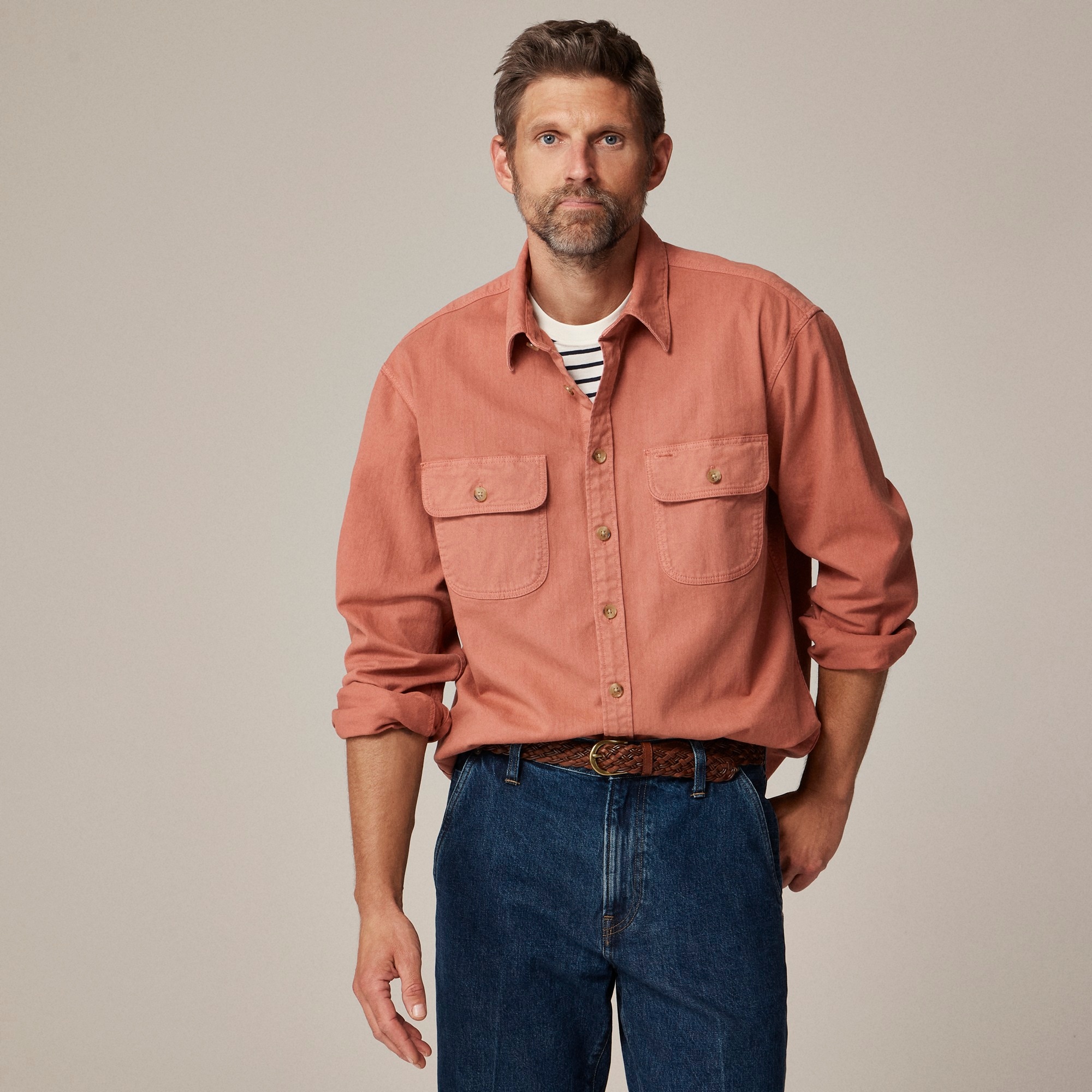  Garment-dyed twill overshirt