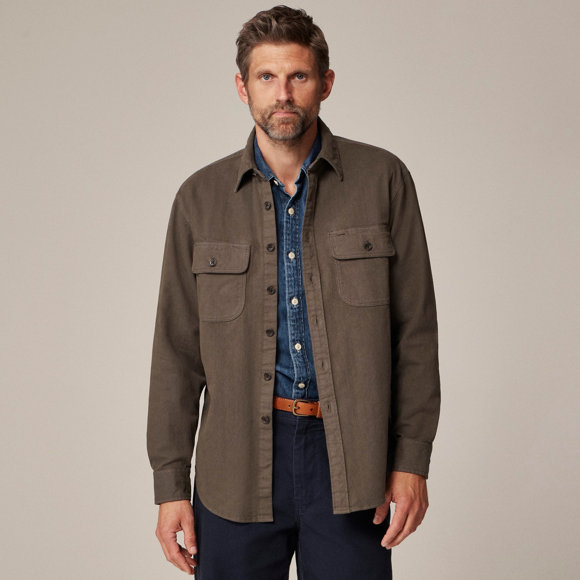 mens Garment-dyed twill overshirt