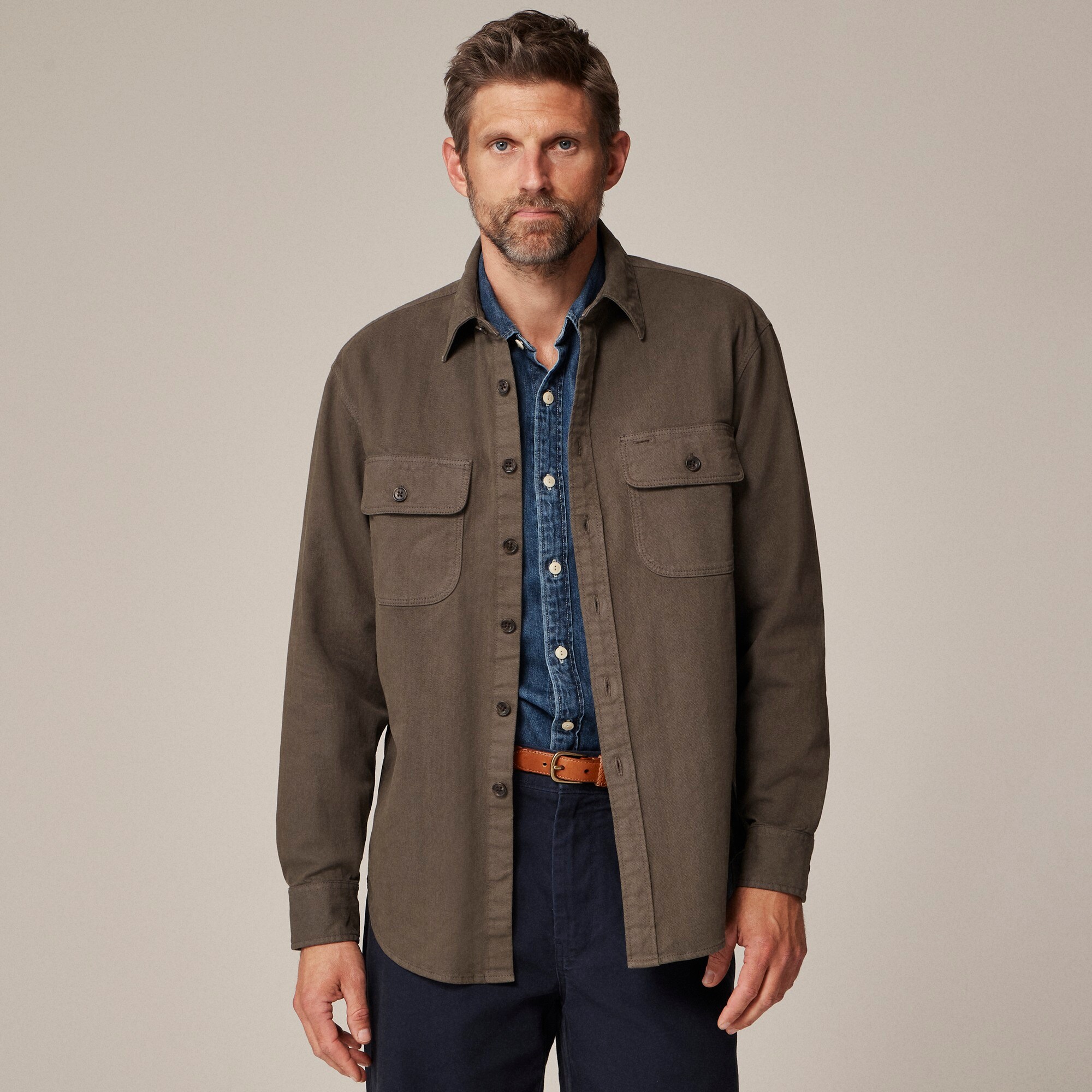  Garment-dyed twill overshirt