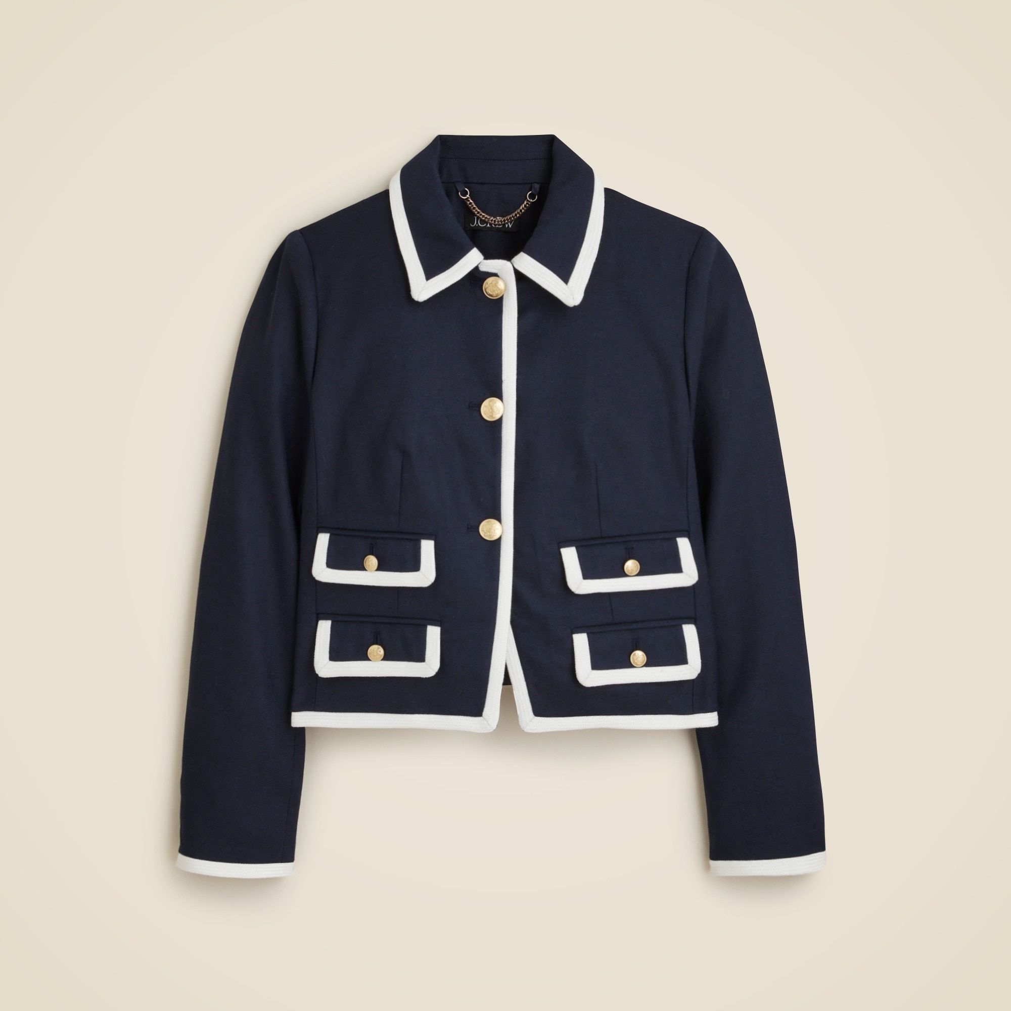 womens Contrast-trim jacket in stretch linen blend