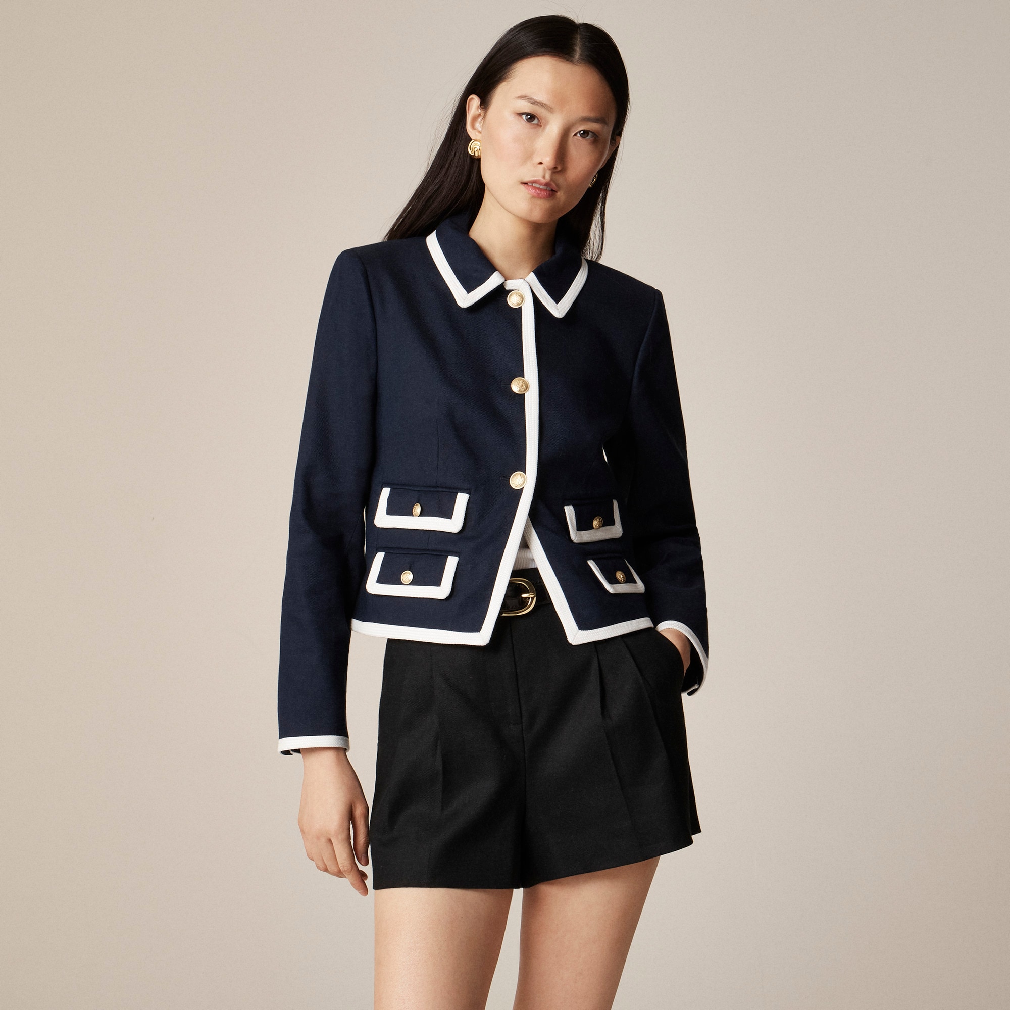 womens Contrast-trim jacket in stretch linen blend
