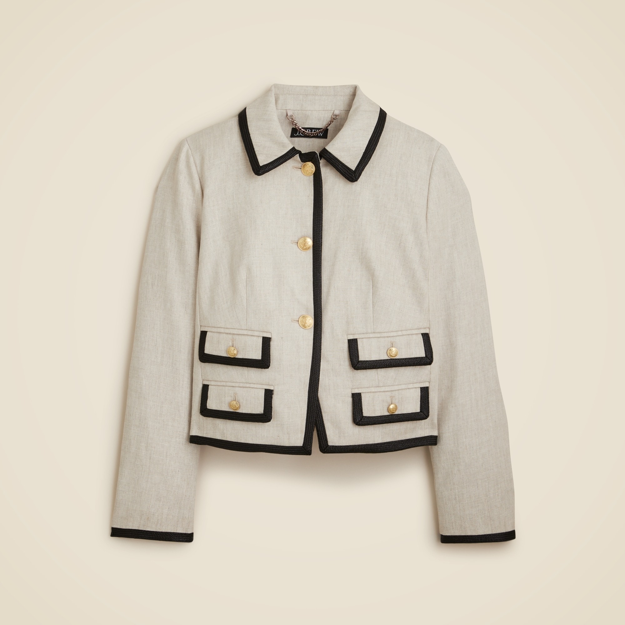 womens Contrast-trim jacket in stretch linen blend
