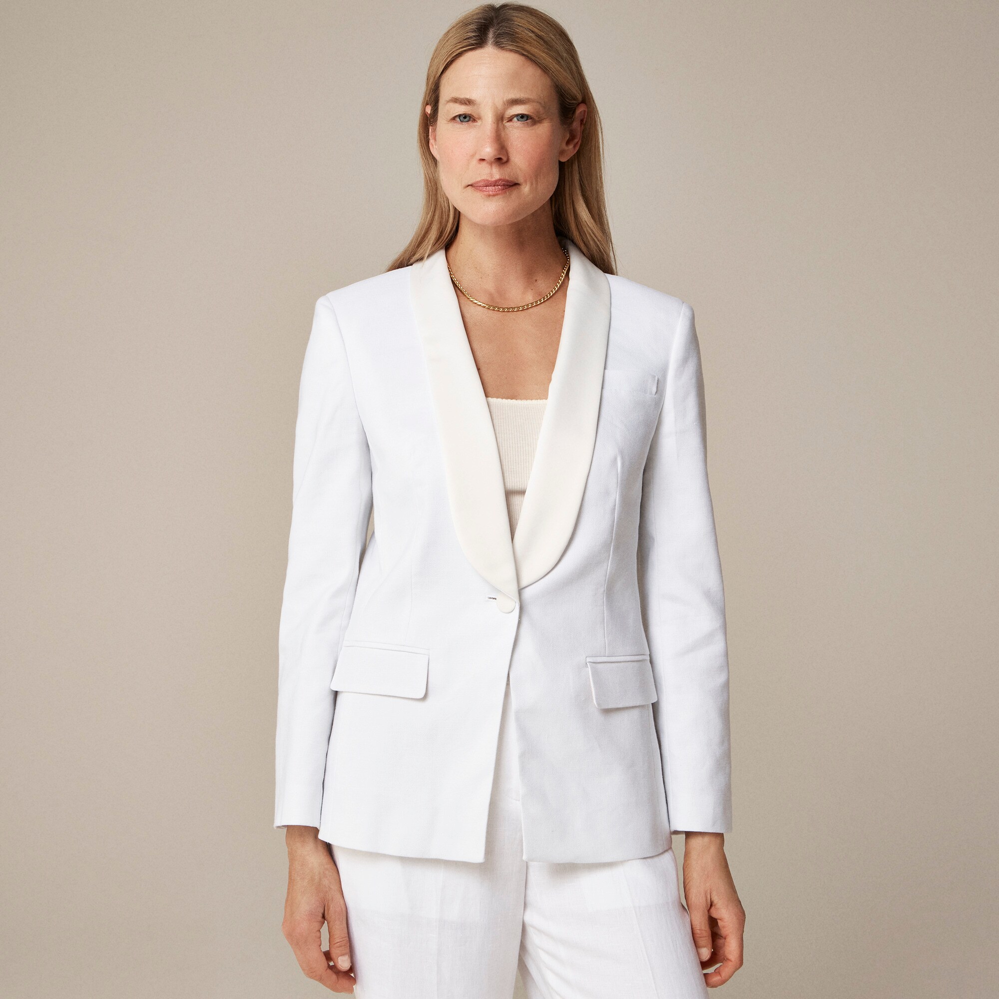 【送料&関税込】ChloAC White Cotton Blend Blazer Linen and cotton blazer for men 552092812 Optical White
