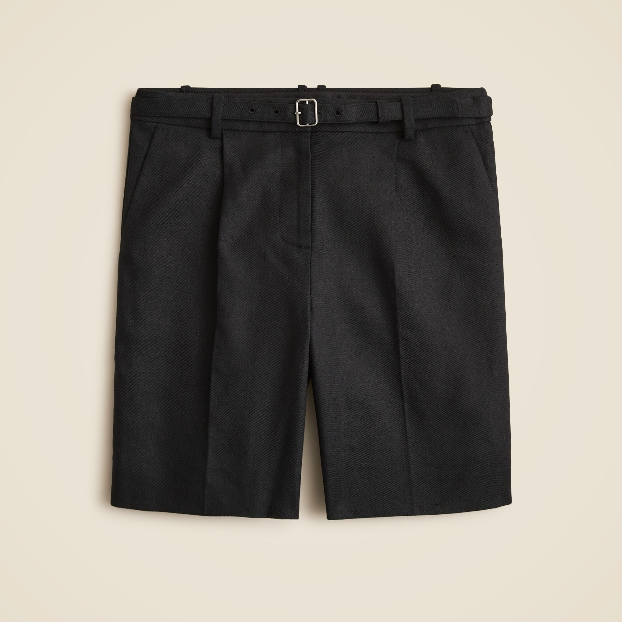  Pleated 9" trouser short in stretch linen blend