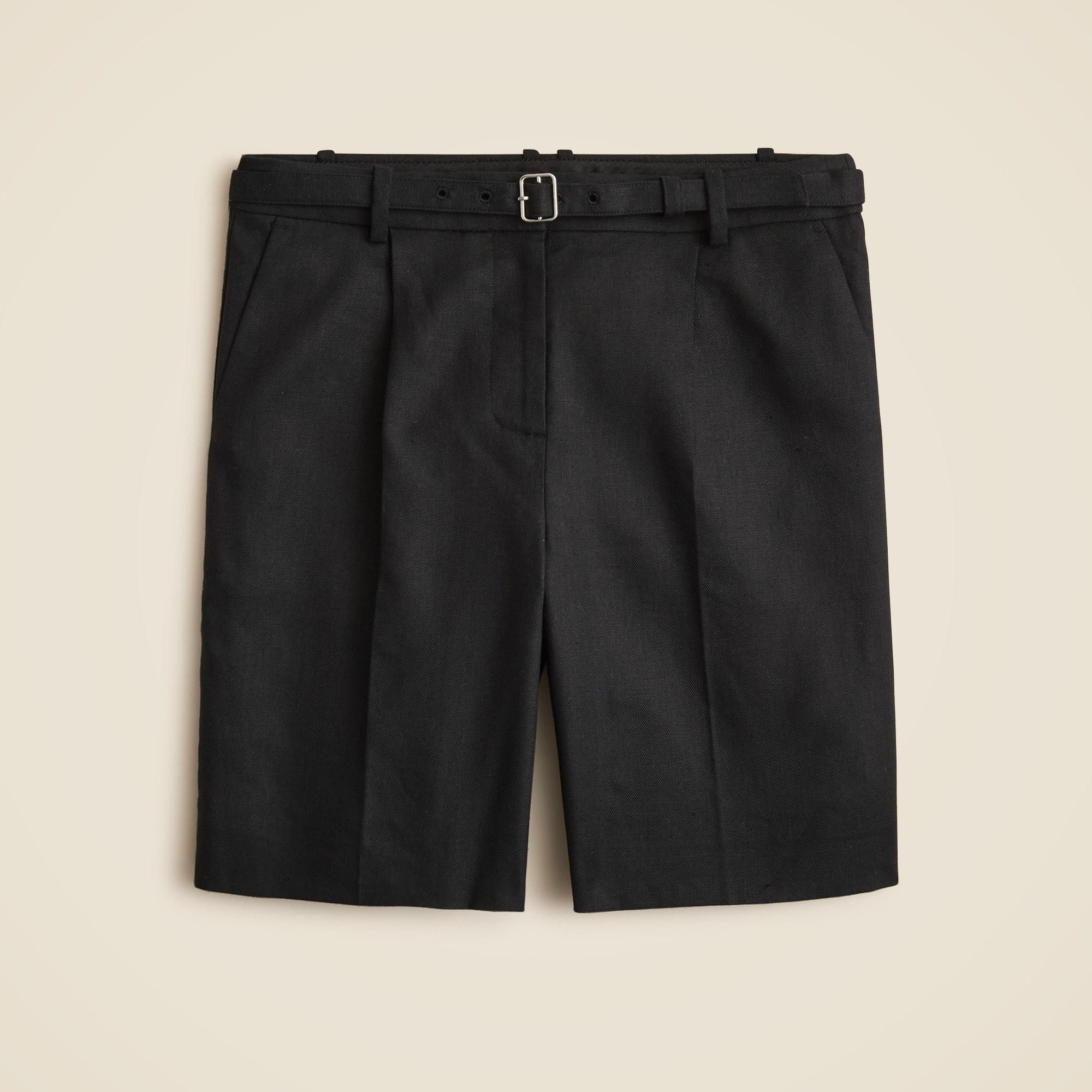 Pleated 9" trouser short in stretch linen blend
