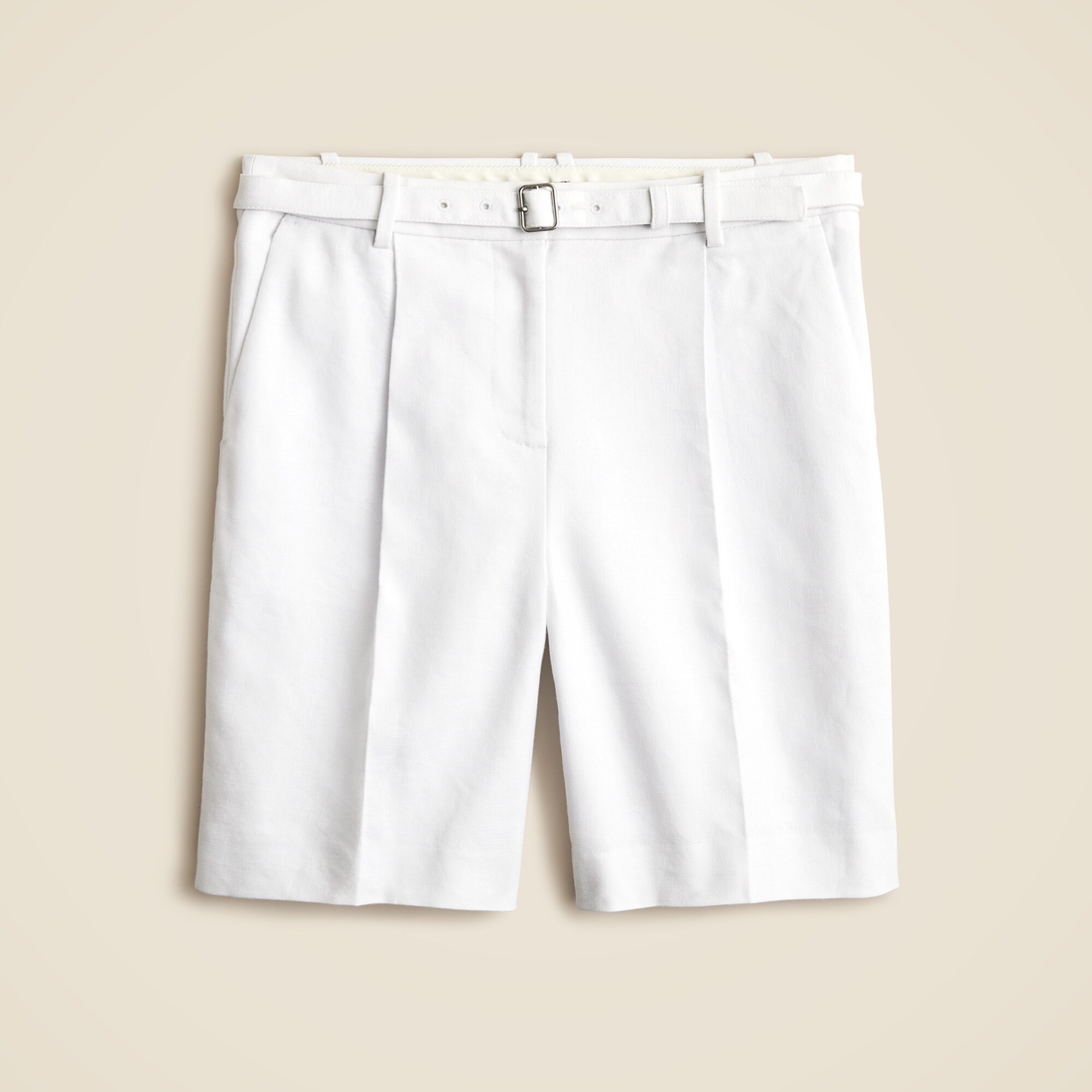  Pleated 9" trouser short in stretch linen blend