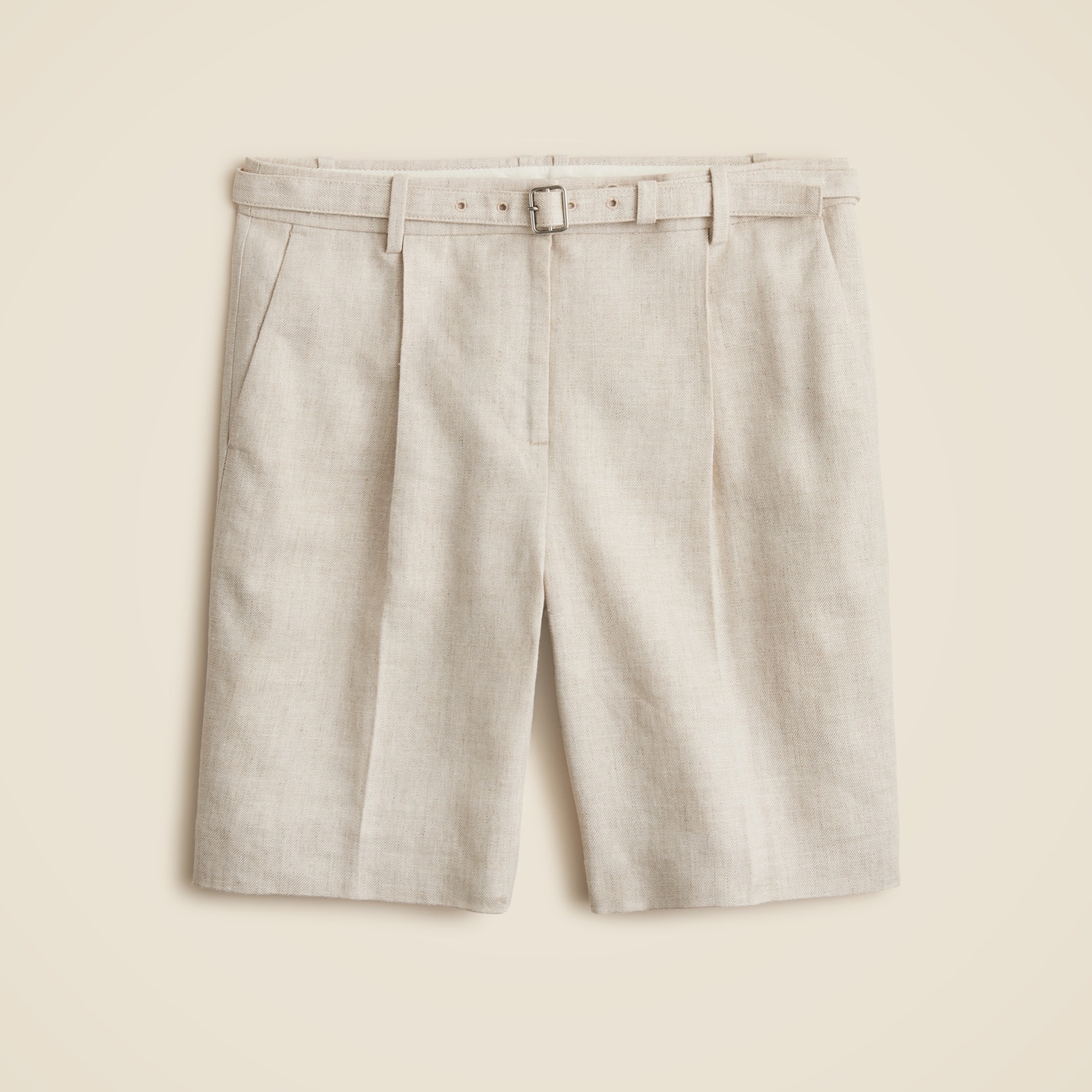  Pleated 9&quot; trouser short in stretch linen blend