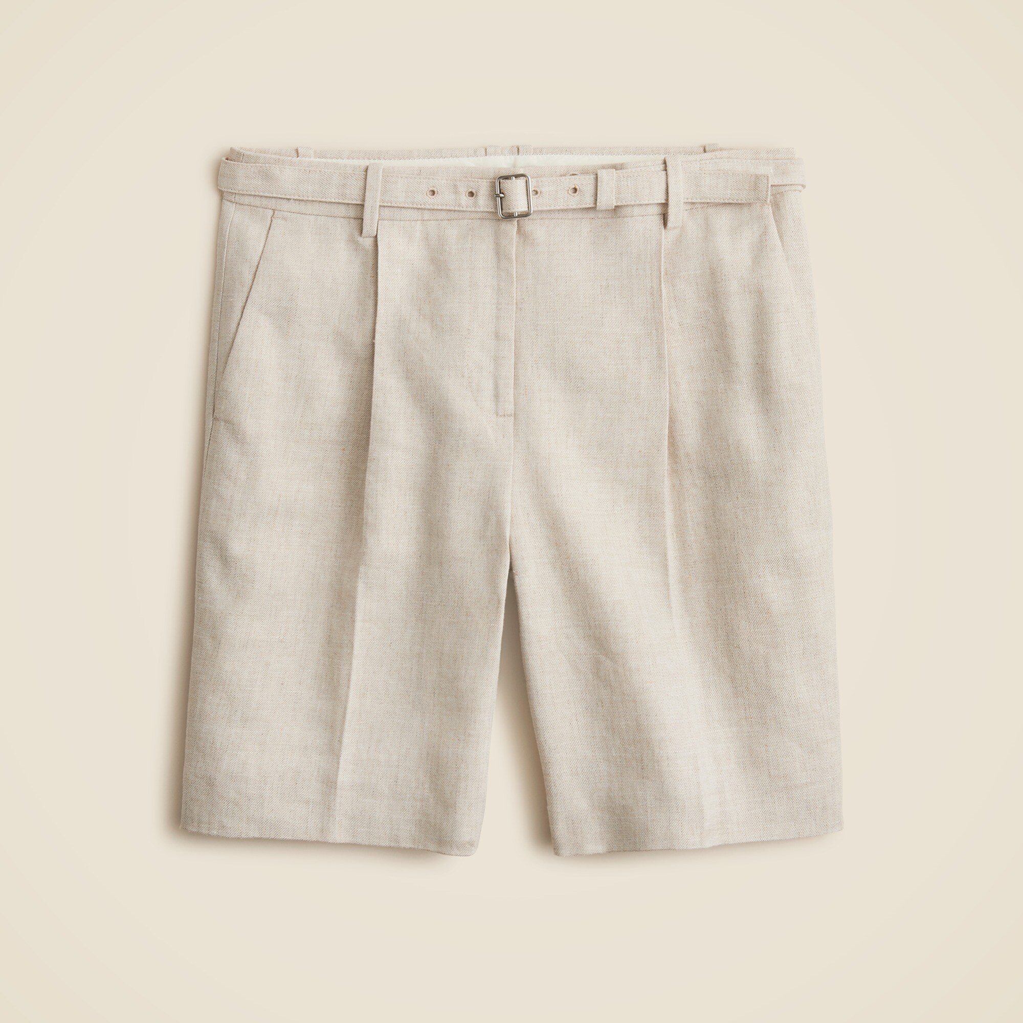  Pleated 9" trouser short in stretch linen blend