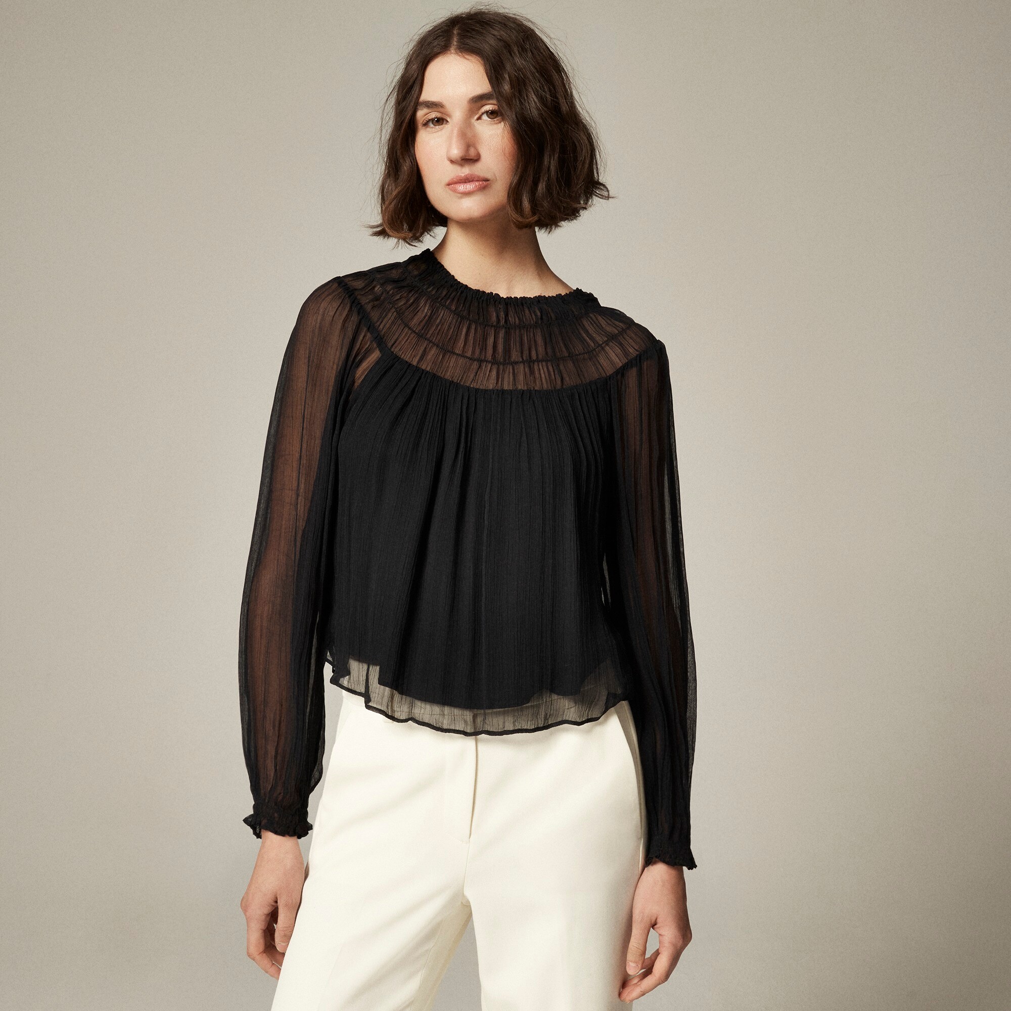 Drapey shirred top in crinkle cupro