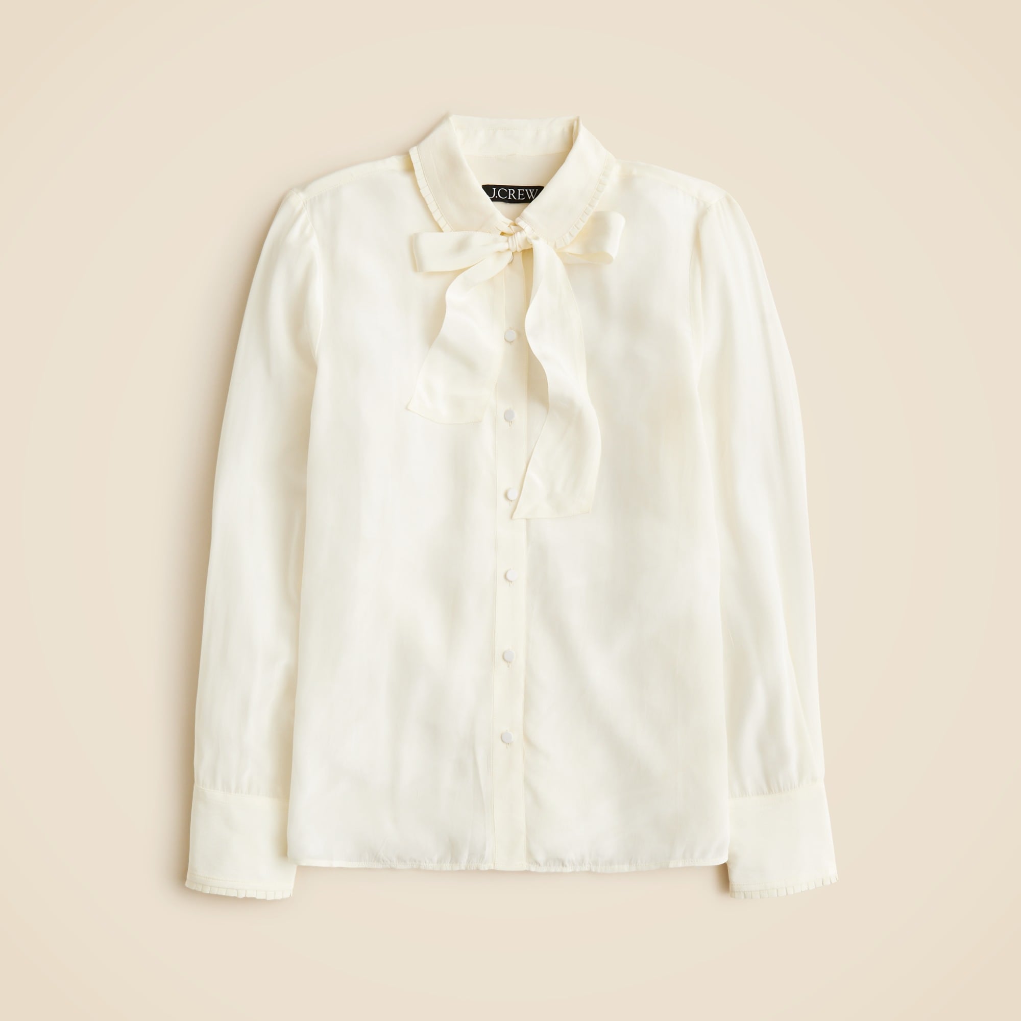 Tie-neck button-up shirt in crepe de chine