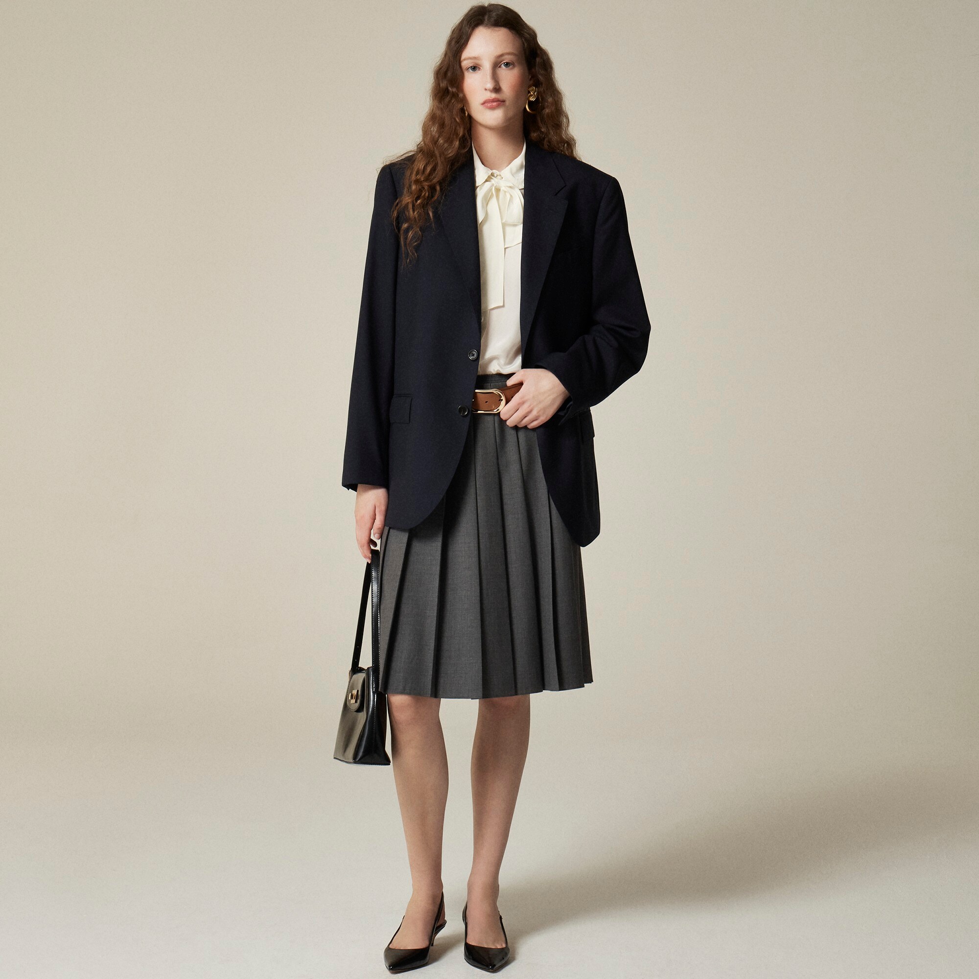 Removable tie-neck button-up shirt in crepe de chine
